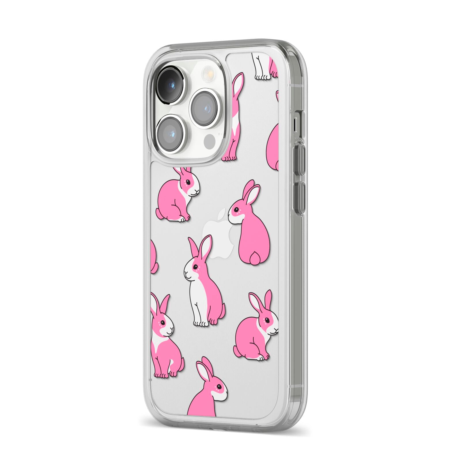 Pink Rabbits iPhone 14 Pro Clear Tough Case Silver Angled Image