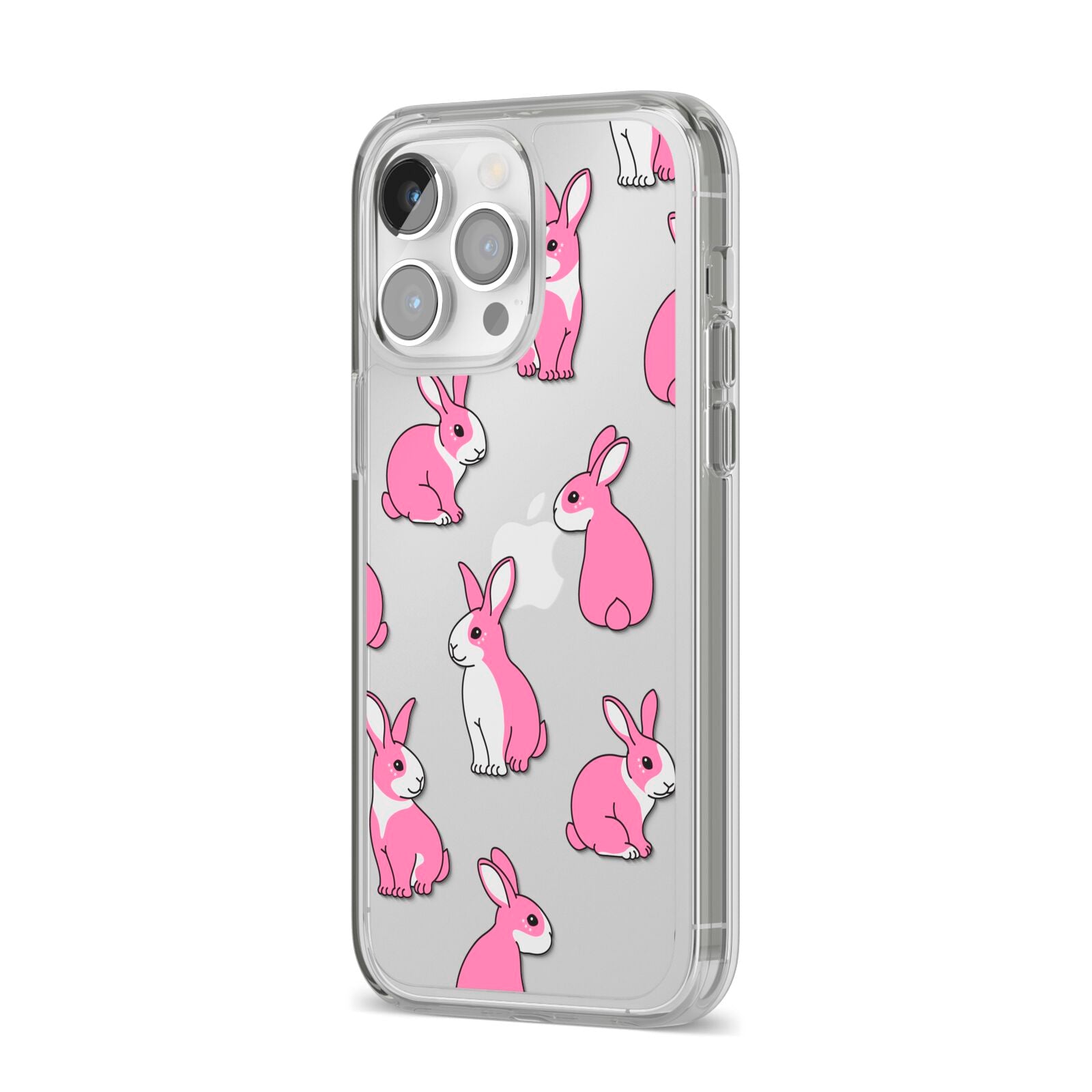 Pink Rabbits iPhone 14 Pro Max Clear Tough Case Silver Angled Image