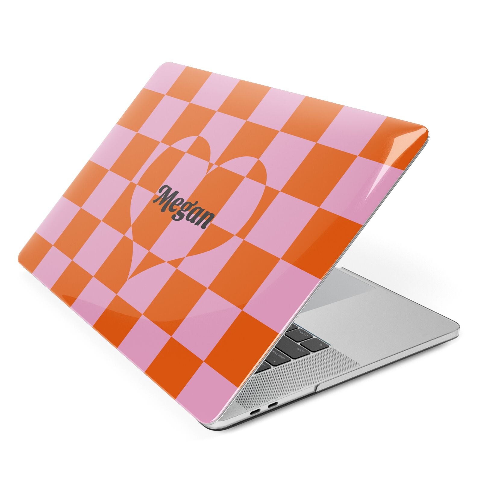 Pink Red Checkered Heart Custom Apple MacBook Case Side View