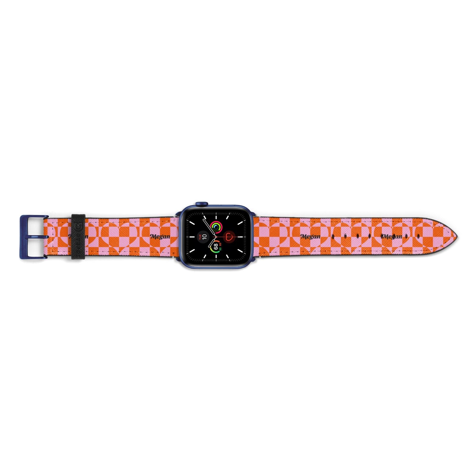 Pink Red Checkered Heart Custom Apple Watch Strap Landscape Image Blue Hardware