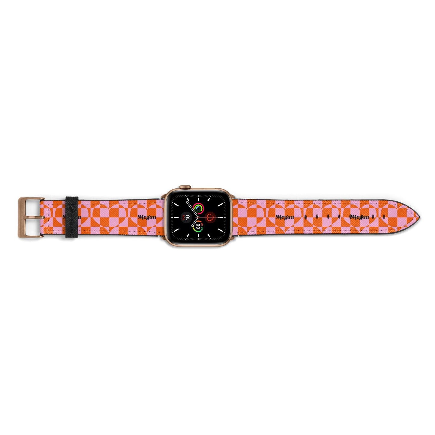 Pink Red Checkered Heart Custom Apple Watch Strap Landscape Image Gold Hardware