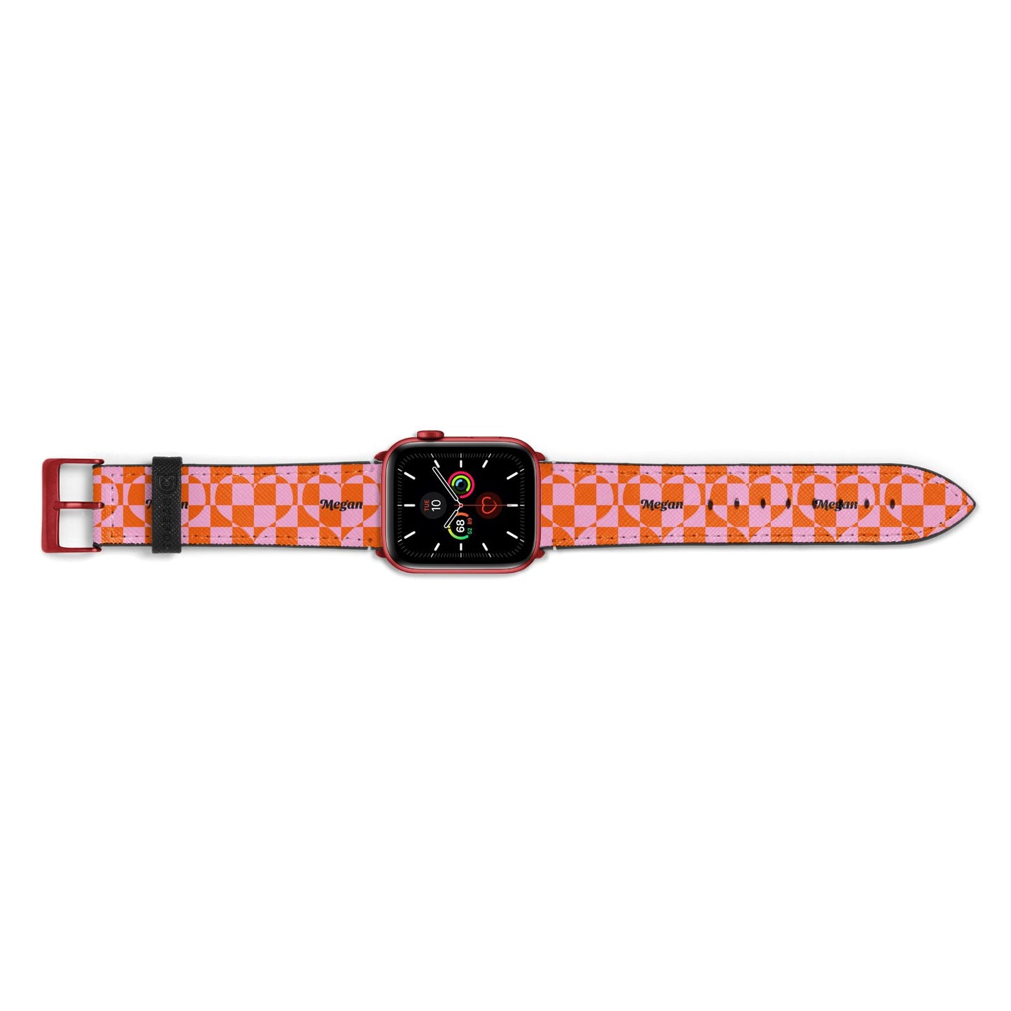 Pink Red Checkered Heart Custom Apple Watch Strap Landscape Image Red Hardware