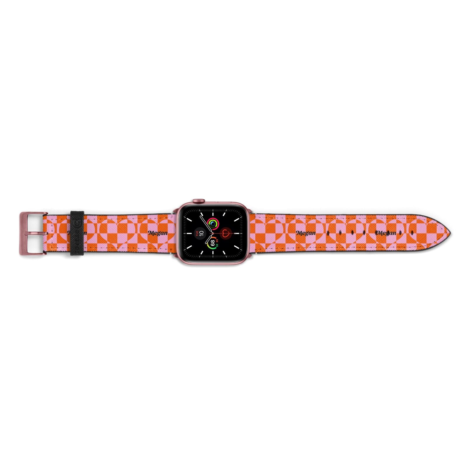 Pink Red Checkered Heart Custom Apple Watch Strap Landscape Image Rose Gold Hardware