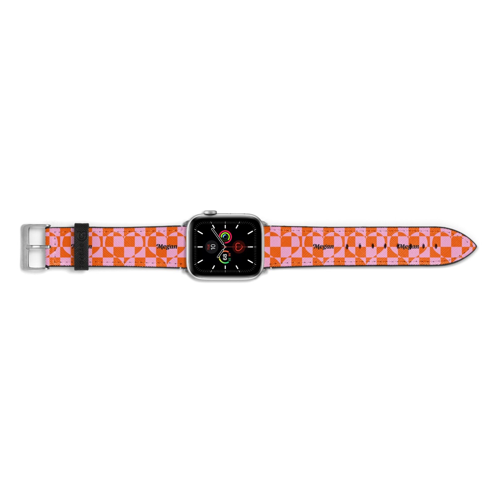 Pink Red Checkered Heart Custom Apple Watch Strap Landscape Image Silver Hardware