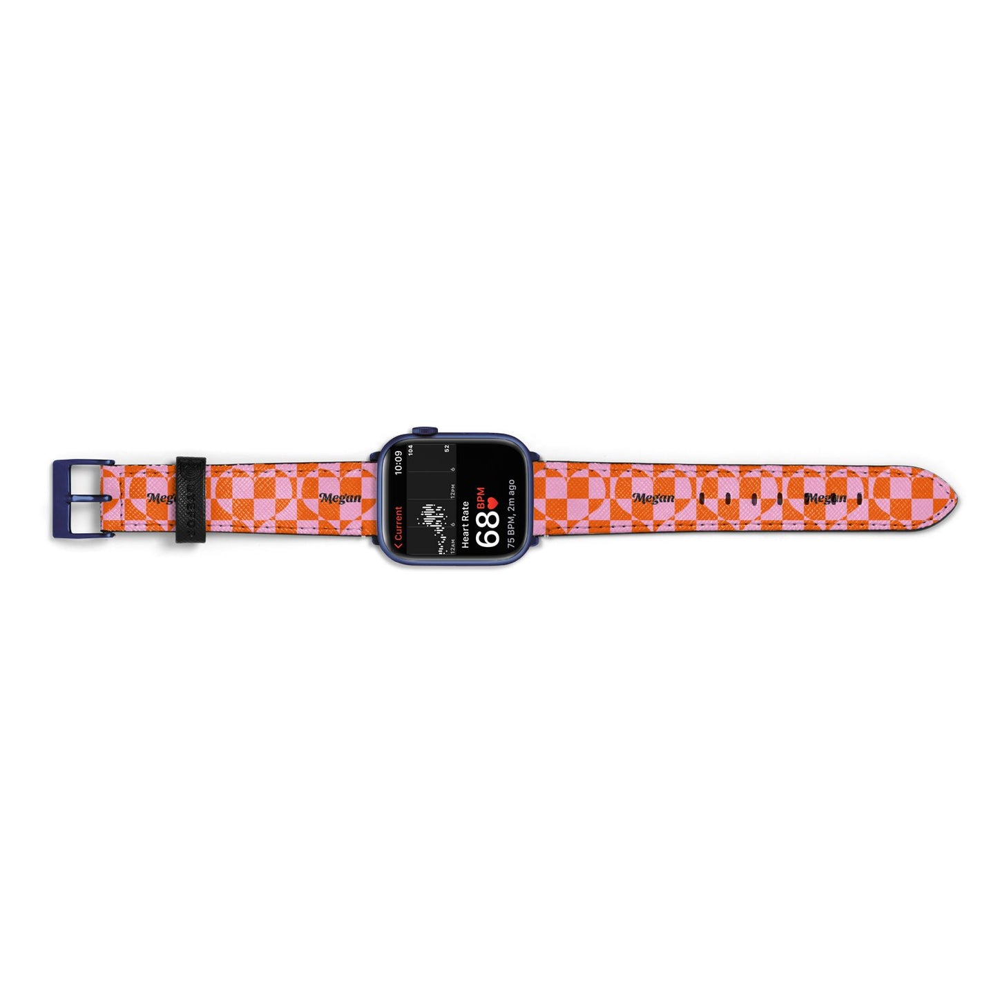 Pink Red Checkered Heart Custom Apple Watch Strap Size 38mm Landscape Image Blue Hardware