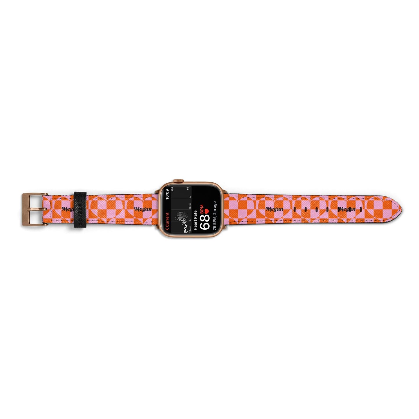 Pink Red Checkered Heart Custom Apple Watch Strap Size 38mm Landscape Image Gold Hardware