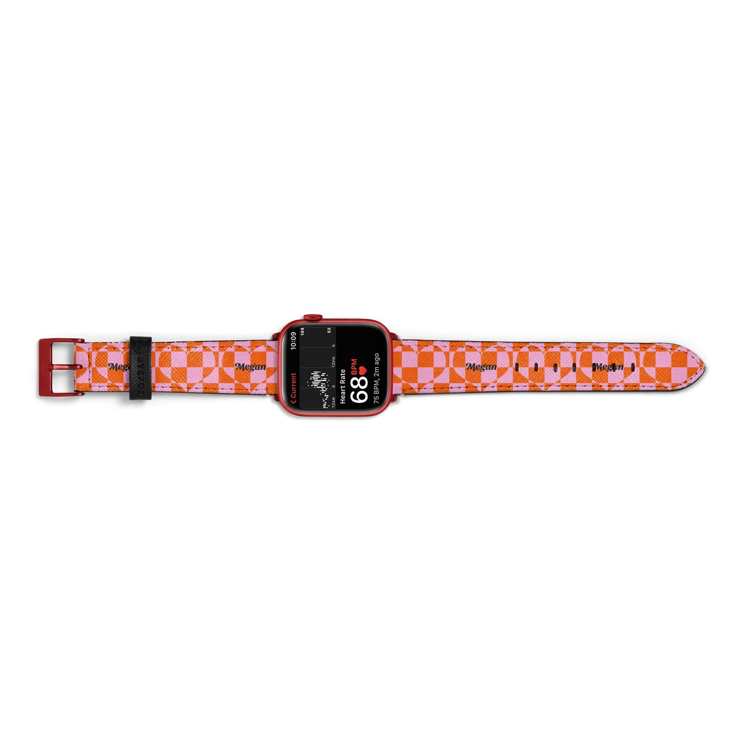 Pink Red Checkered Heart Custom Apple Watch Strap Size 38mm Landscape Image Red Hardware