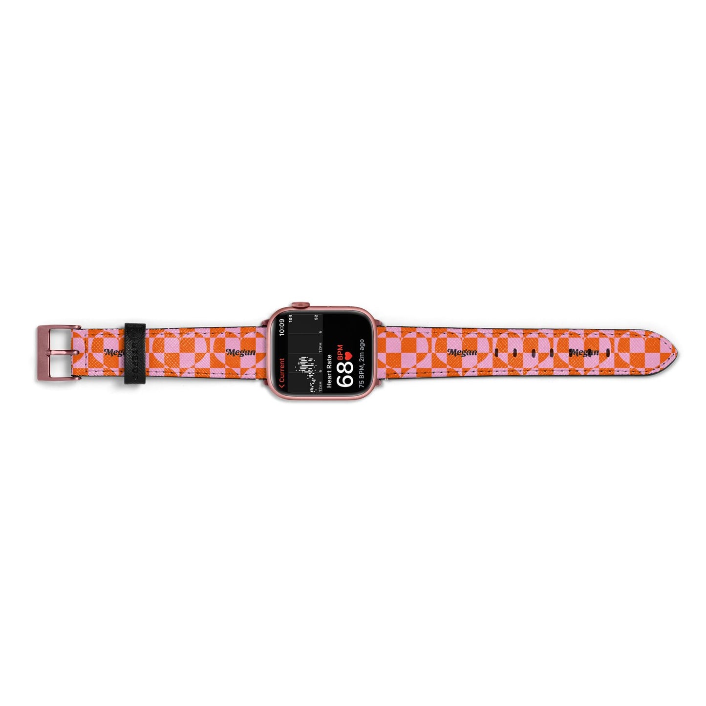 Pink Red Checkered Heart Custom Apple Watch Strap Size 38mm Landscape Image Rose Gold Hardware