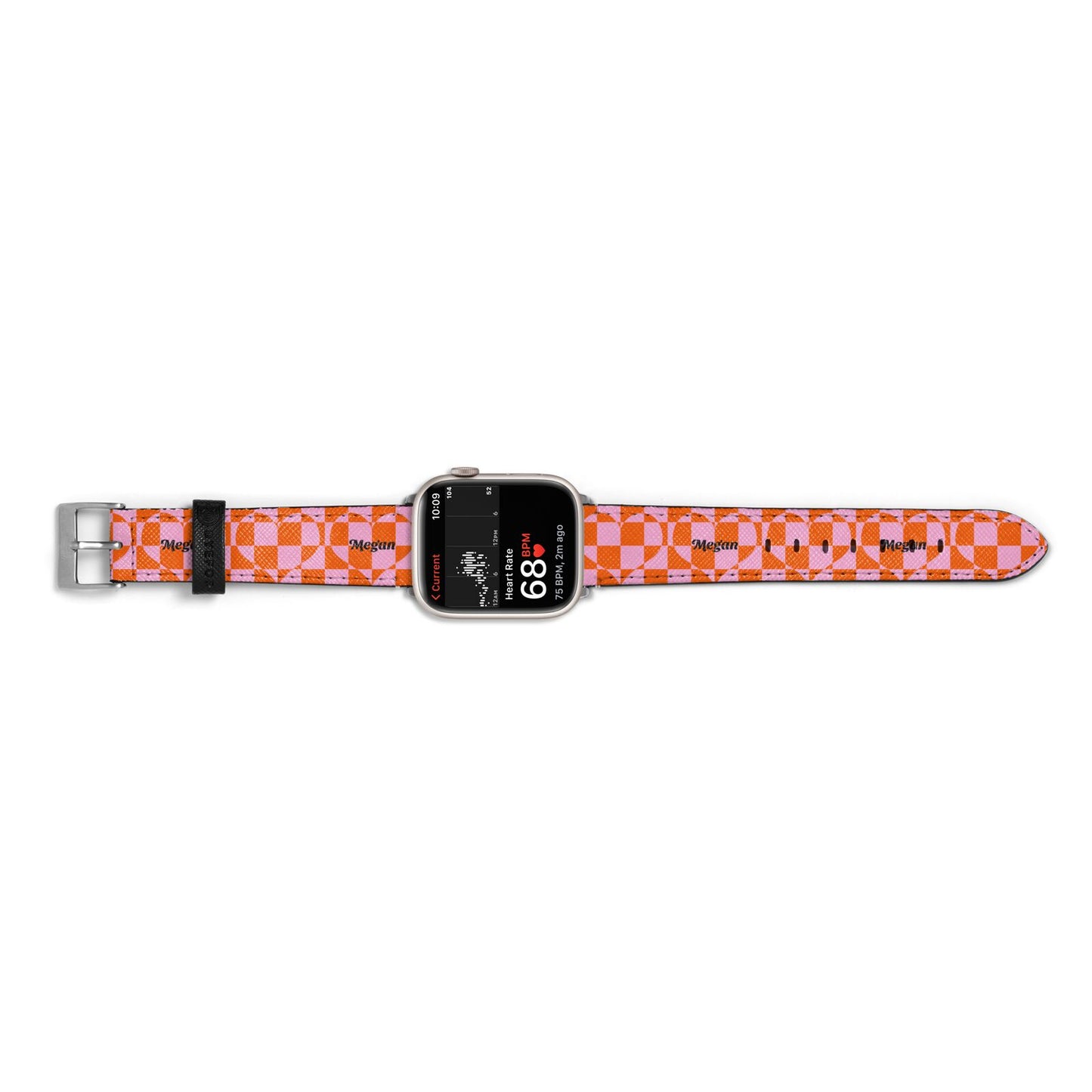 Pink Red Checkered Heart Custom Apple Watch Strap Size 38mm Landscape Image Silver Hardware