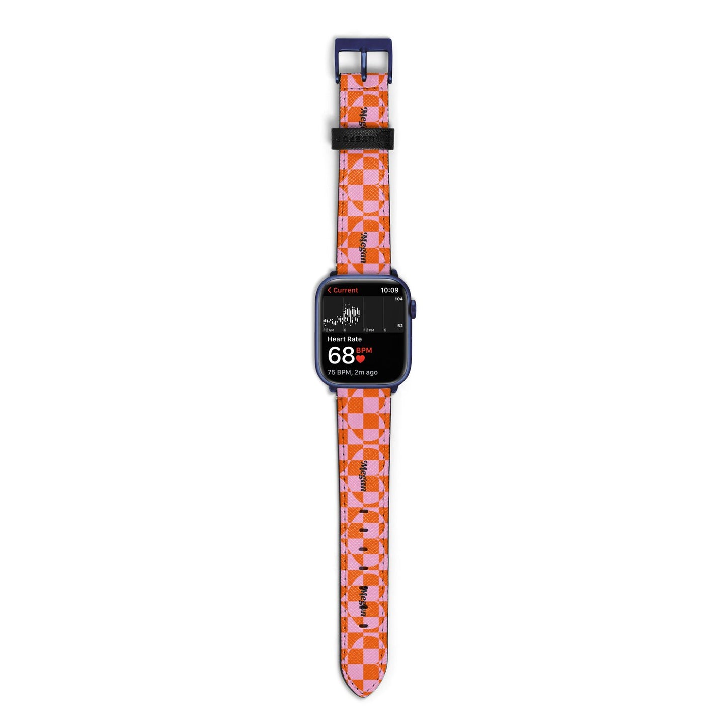 Pink Red Checkered Heart Custom Apple Watch Strap Size 38mm with Blue Hardware