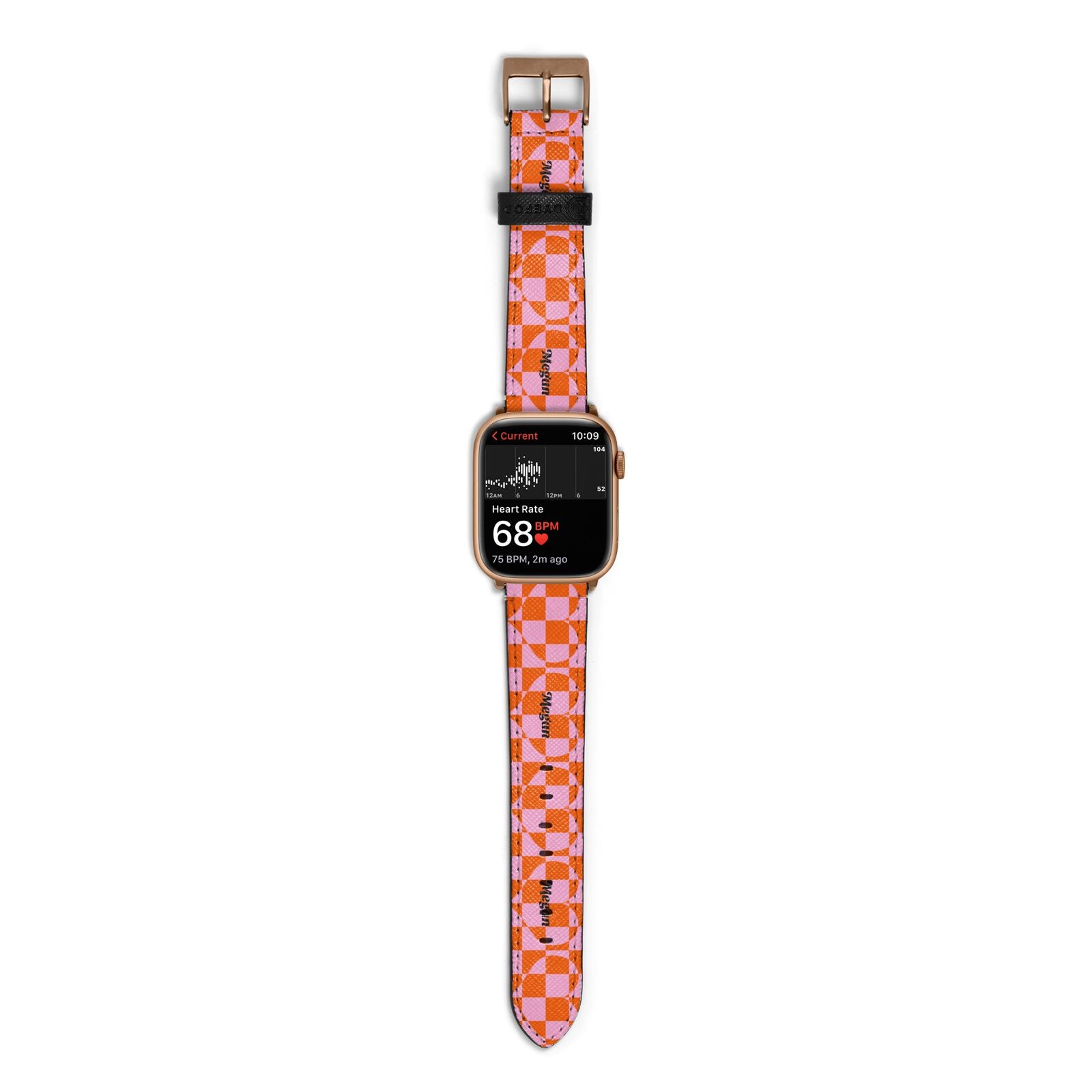 Pink Red Checkered Heart Custom Apple Watch Strap Size 38mm with Gold Hardware