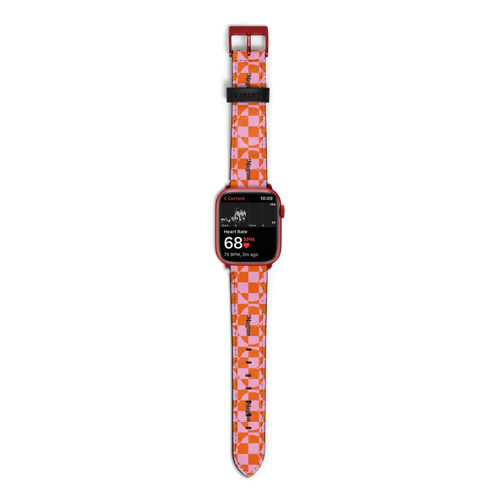 Pink Red Checkered Heart Custom Apple Watch Strap Size 38mm with Red Hardware