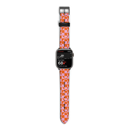 Pink Red Checkered Heart Custom Apple Watch Strap Size 38mm with Space Grey Hardware