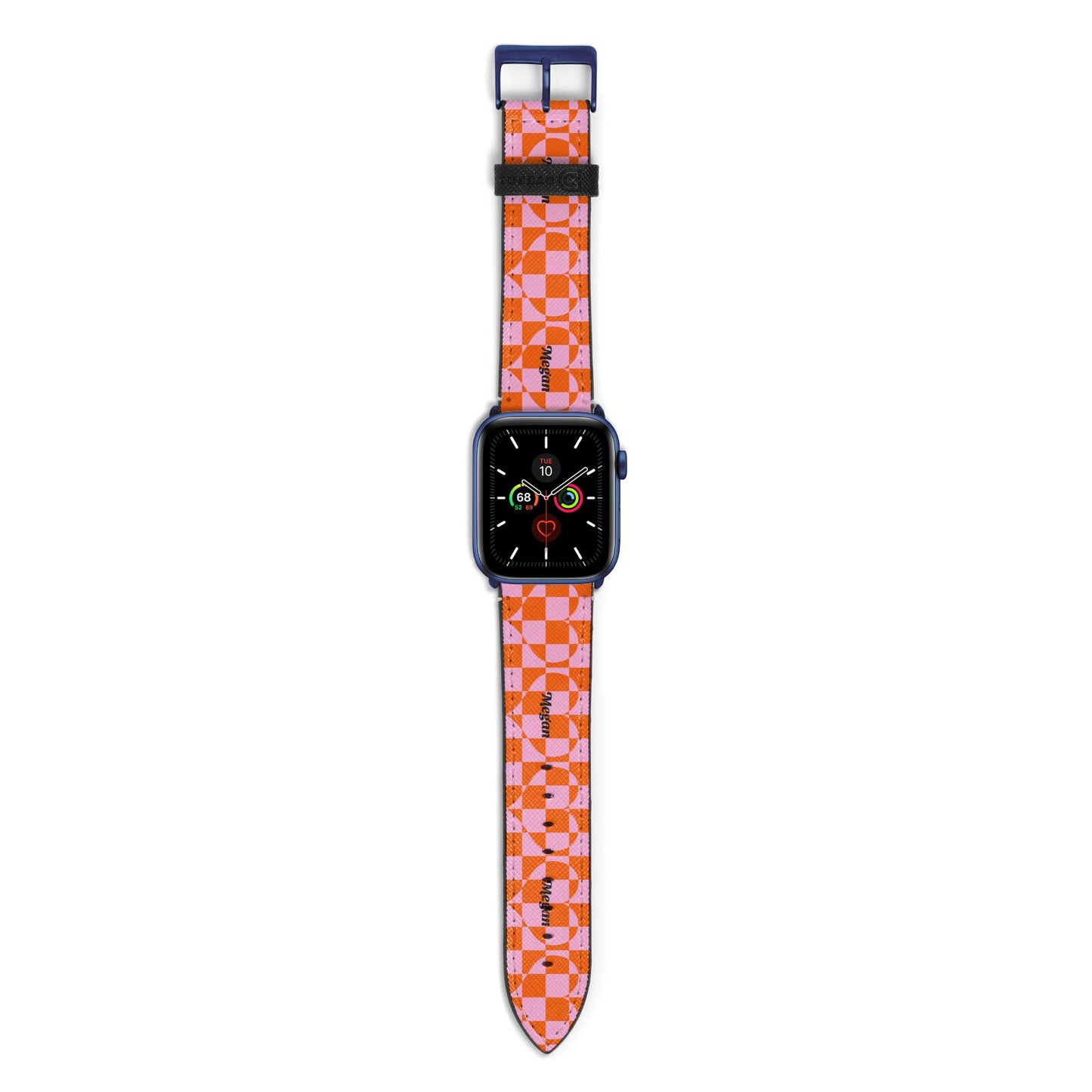 Pink Red Checkered Heart Custom Apple Watch Strap with Blue Hardware