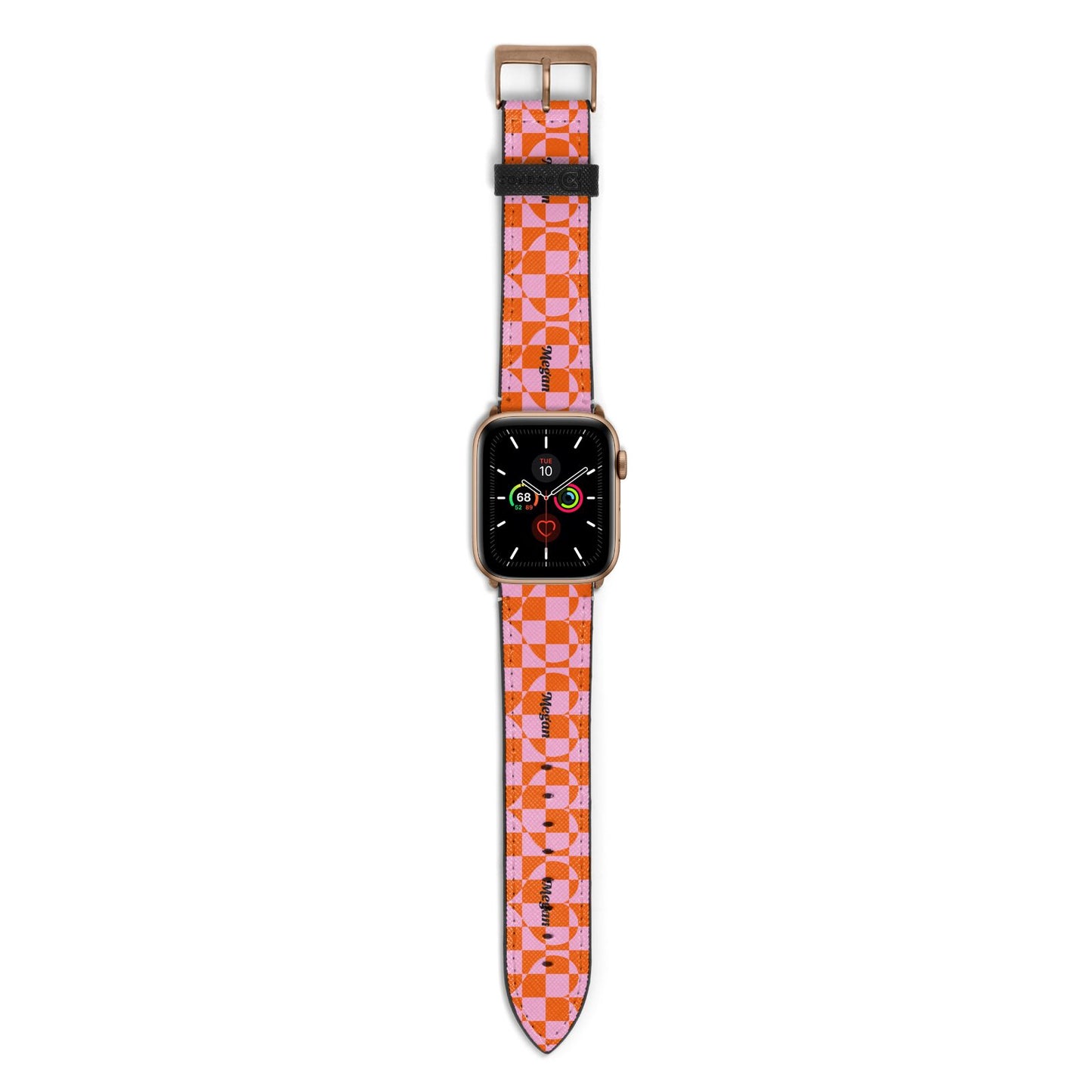 Pink Red Checkered Heart Custom Apple Watch Strap with Gold Hardware