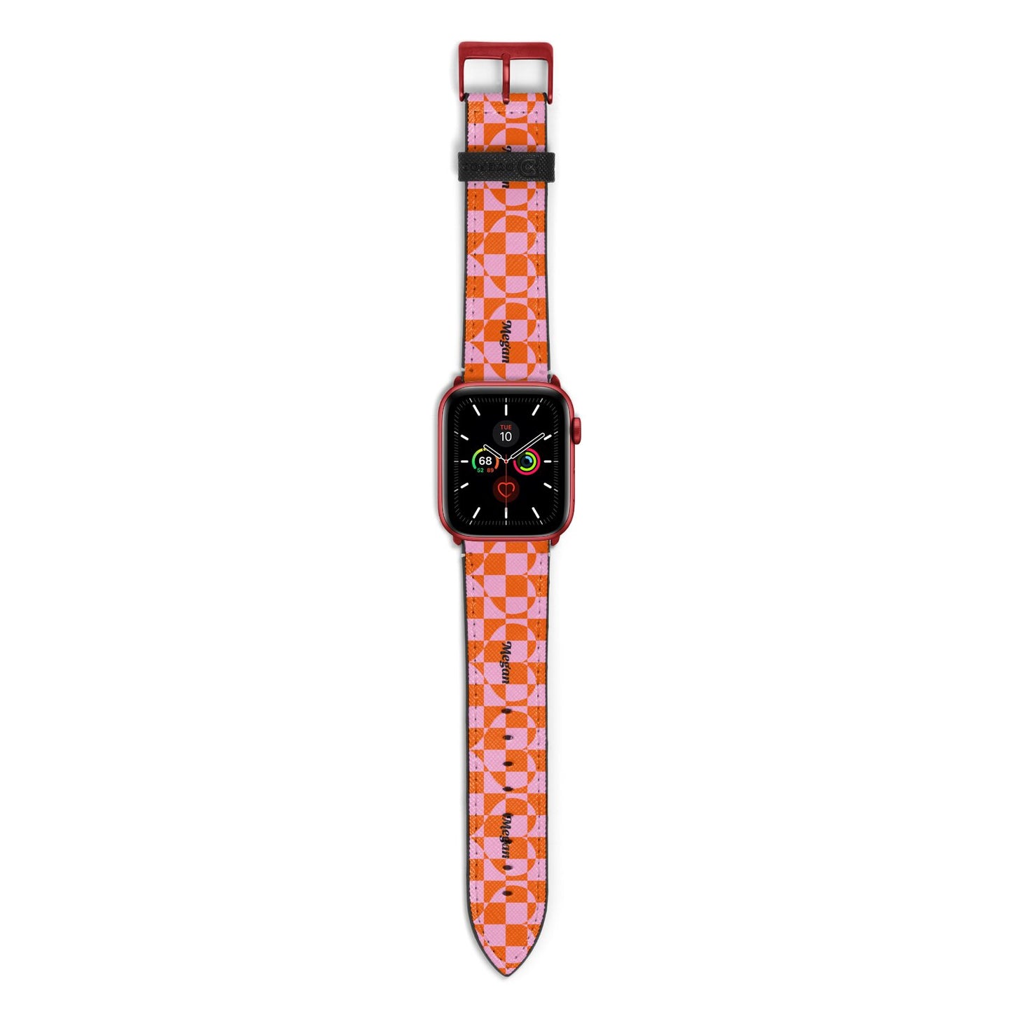 Pink Red Checkered Heart Custom Apple Watch Strap with Red Hardware