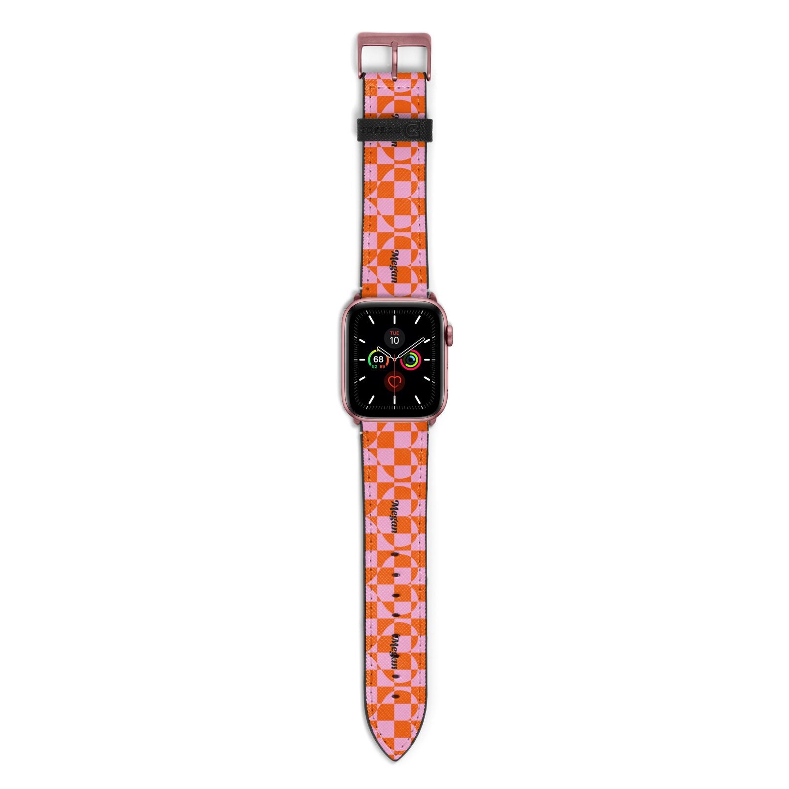 Pink Red Checkered Heart Custom Apple Watch Strap with Rose Gold Hardware