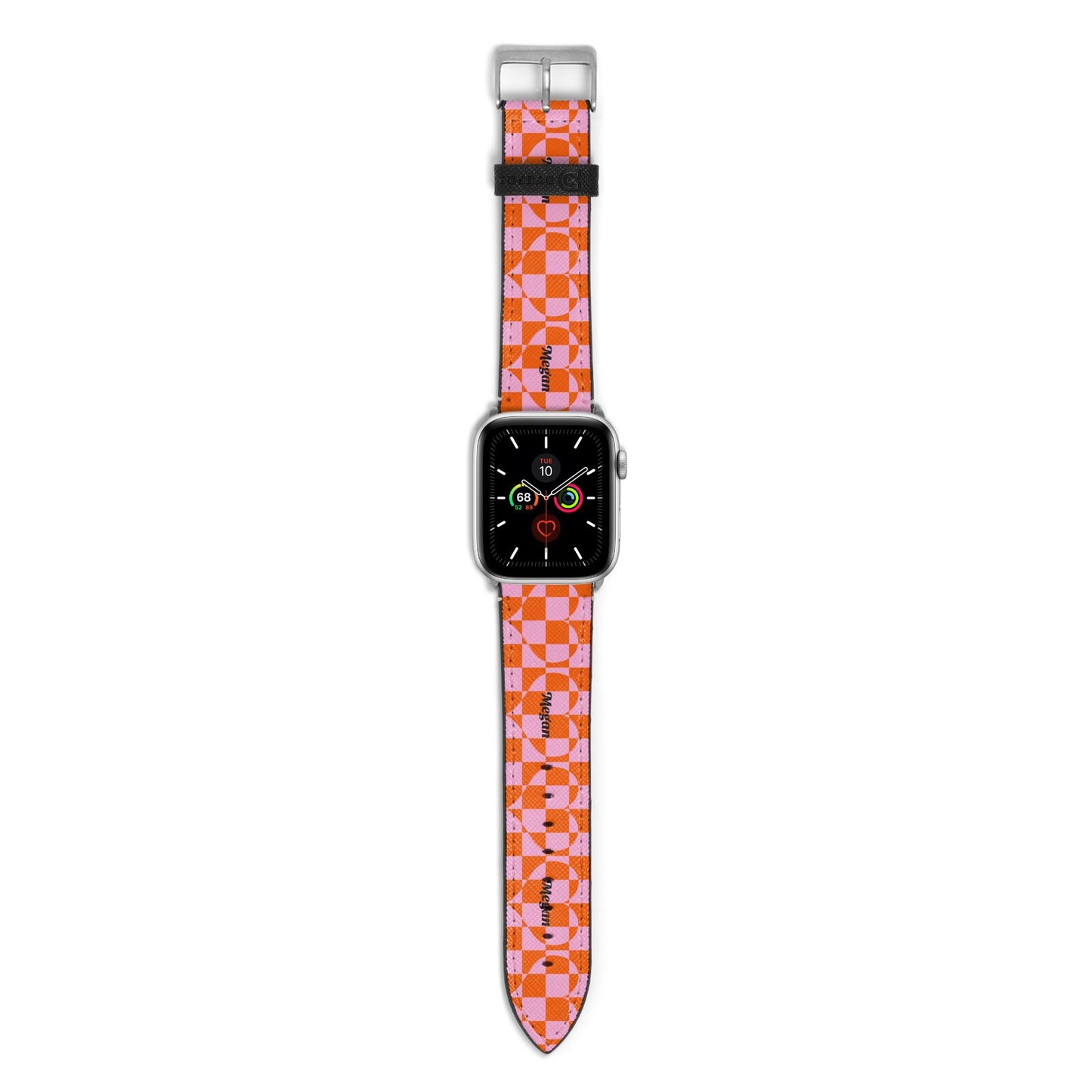 Pink Red Checkered Heart Custom Apple Watch Strap with Silver Hardware