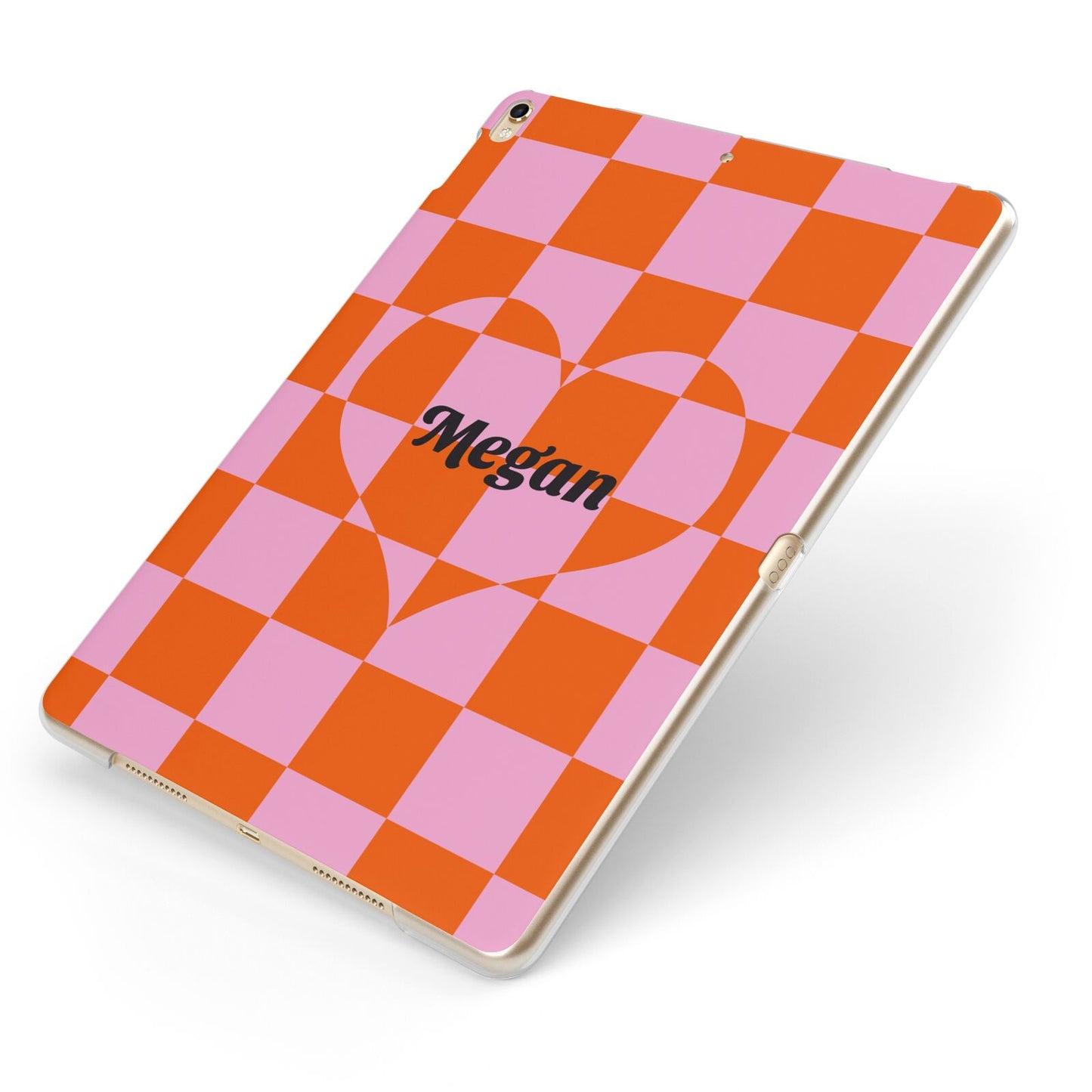 Pink Red Checkered Heart Custom Apple iPad Case on Gold iPad Side View