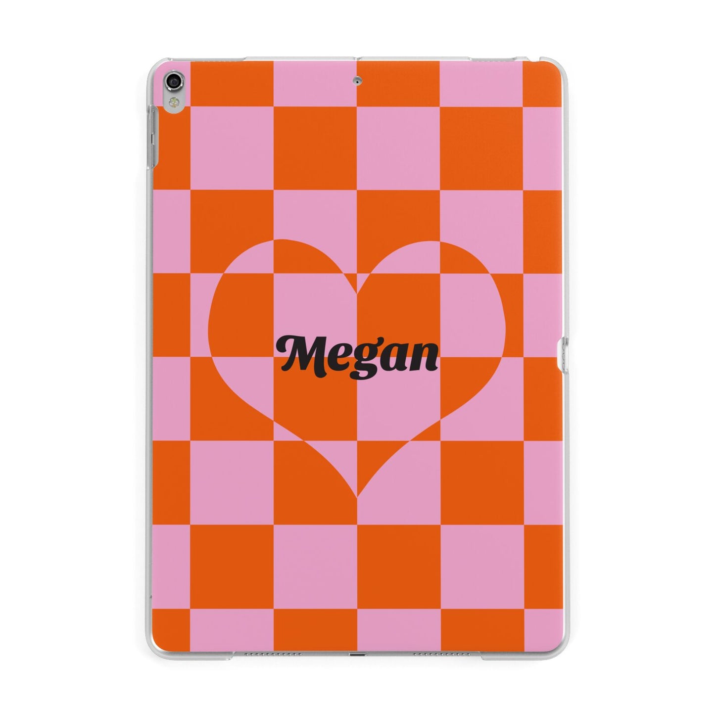 Pink Red Checkered Heart Custom Apple iPad Silver Case