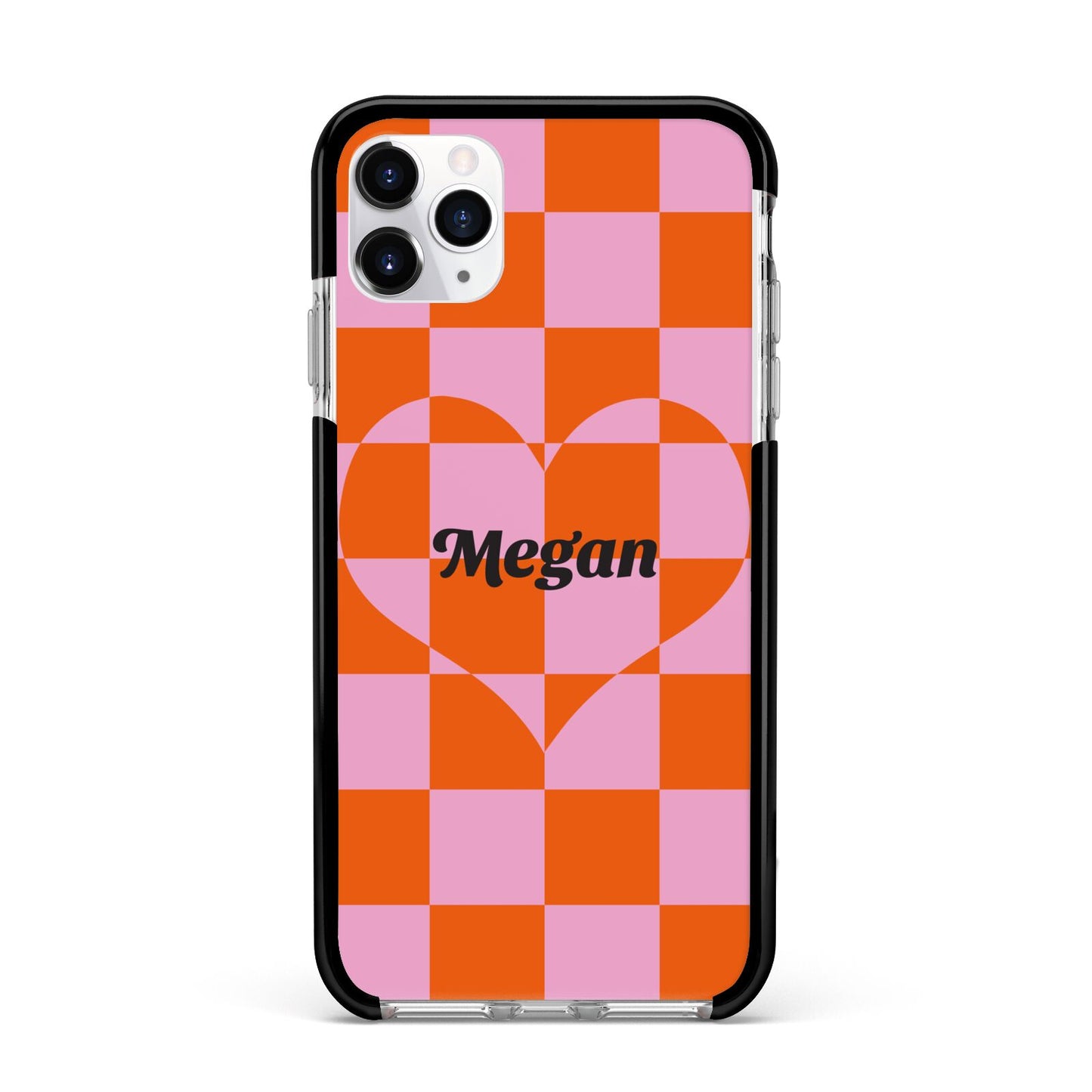 Pink Red Checkered Heart Custom Apple iPhone 11 Pro Max in Silver with Black Impact Case