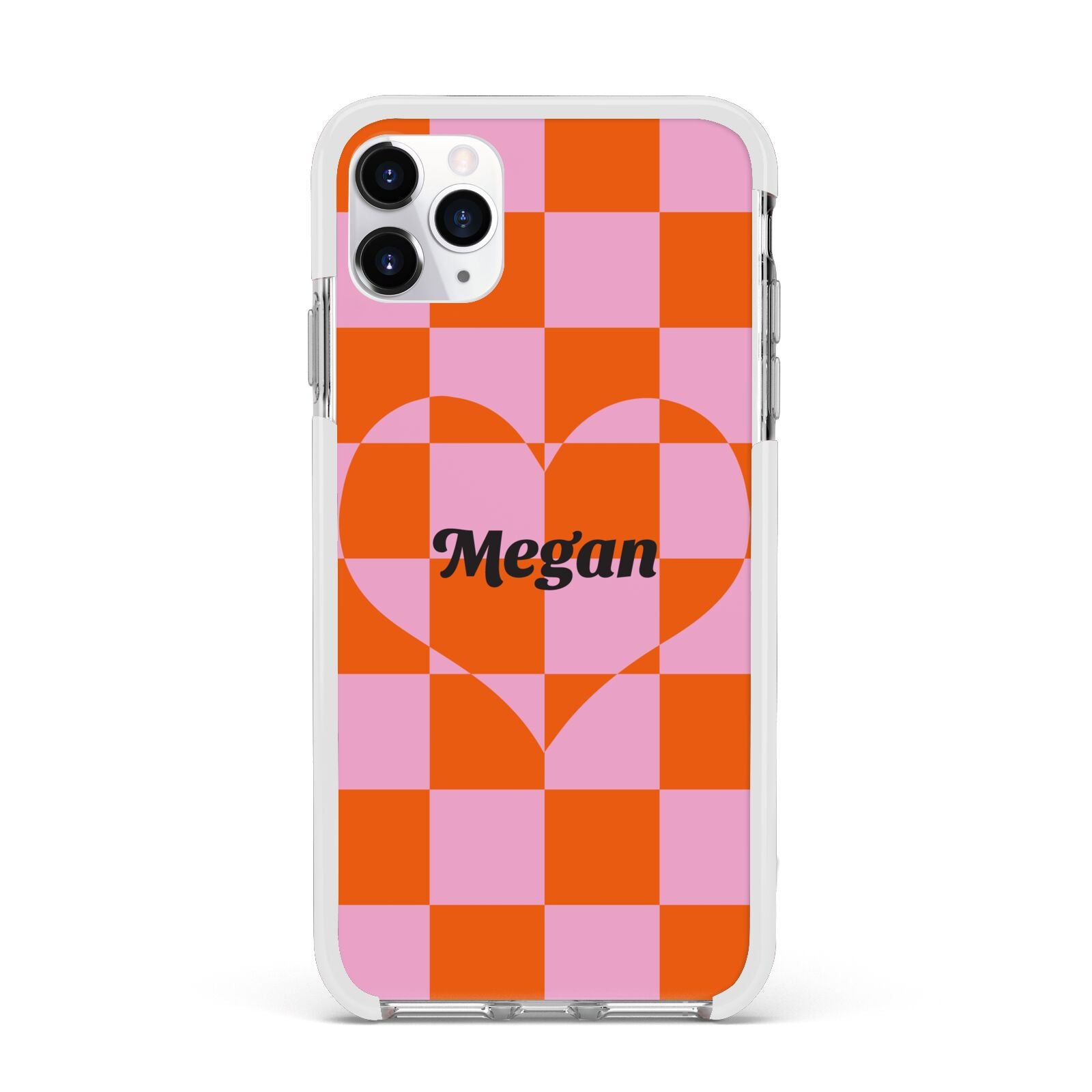 Pink Red Checkered Heart Custom Apple iPhone 11 Pro Max in Silver with White Impact Case