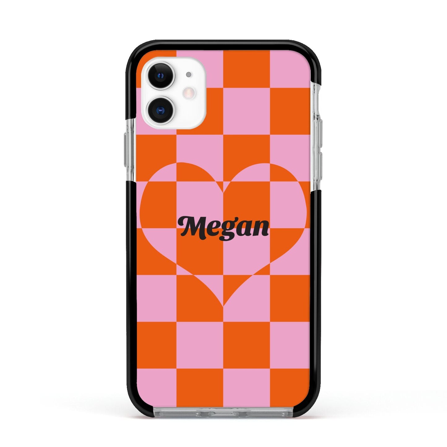 Pink Red Checkered Heart Custom Apple iPhone 11 in White with Black Impact Case