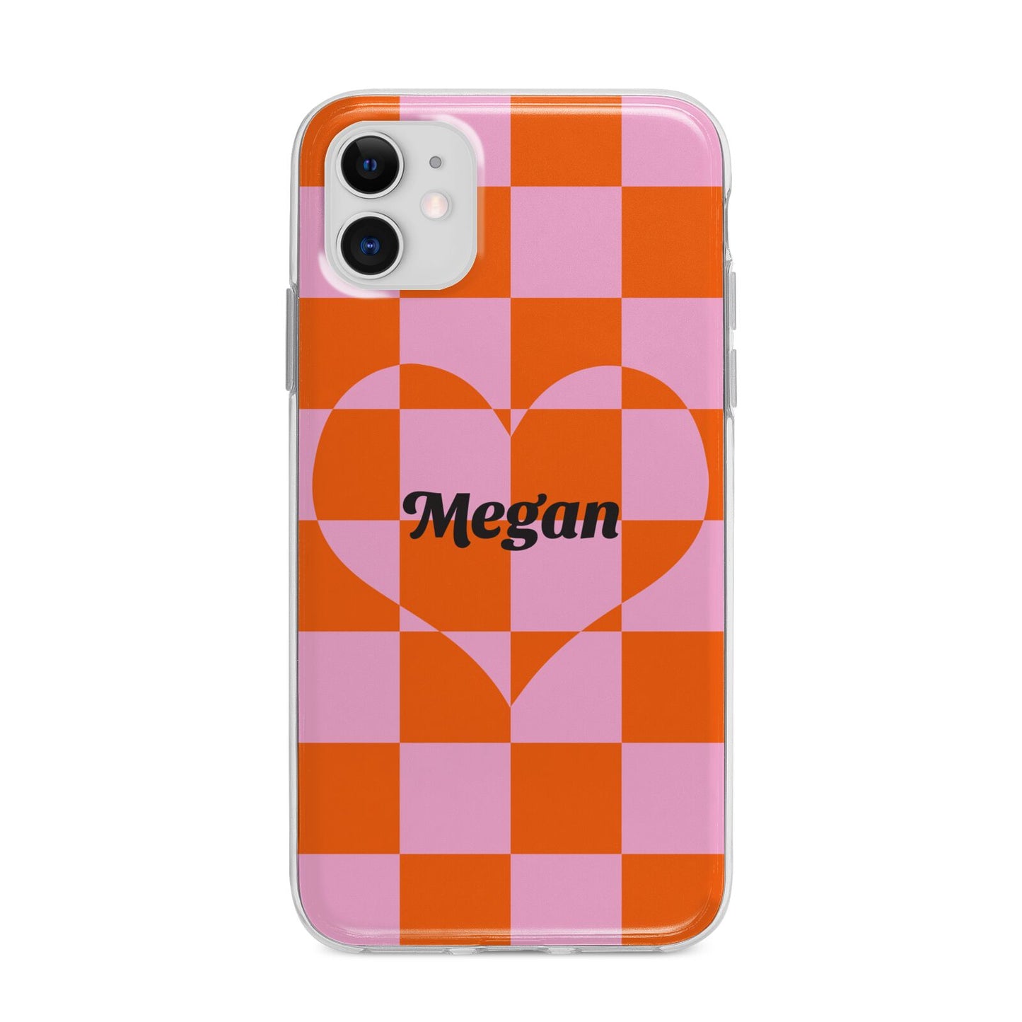 Pink Red Checkered Heart Custom Apple iPhone 11 in White with Bumper Case