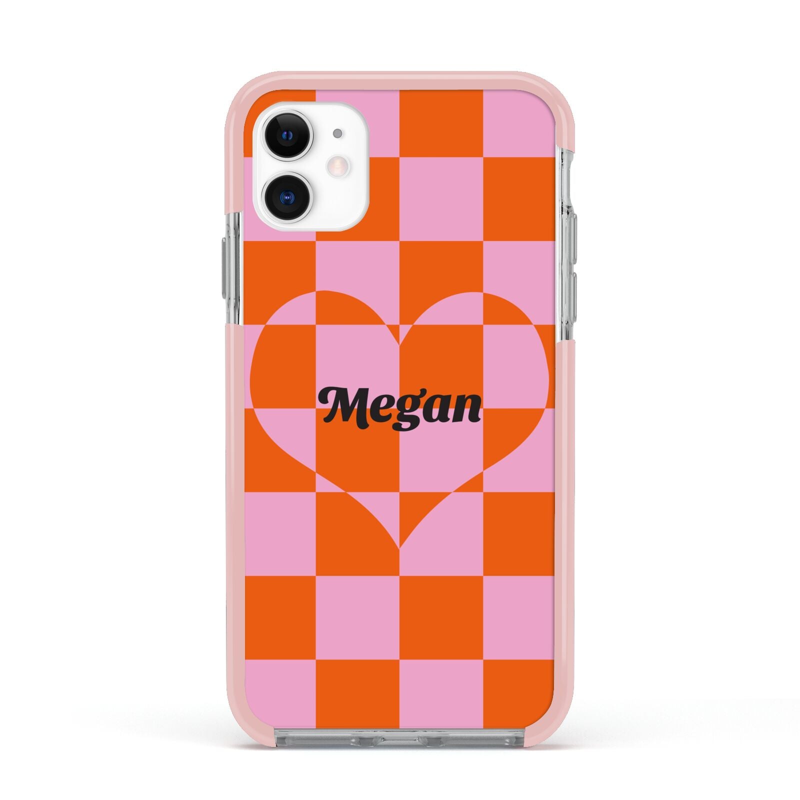 Pink Red Checkered Heart Custom Apple iPhone 11 in White with Pink Impact Case