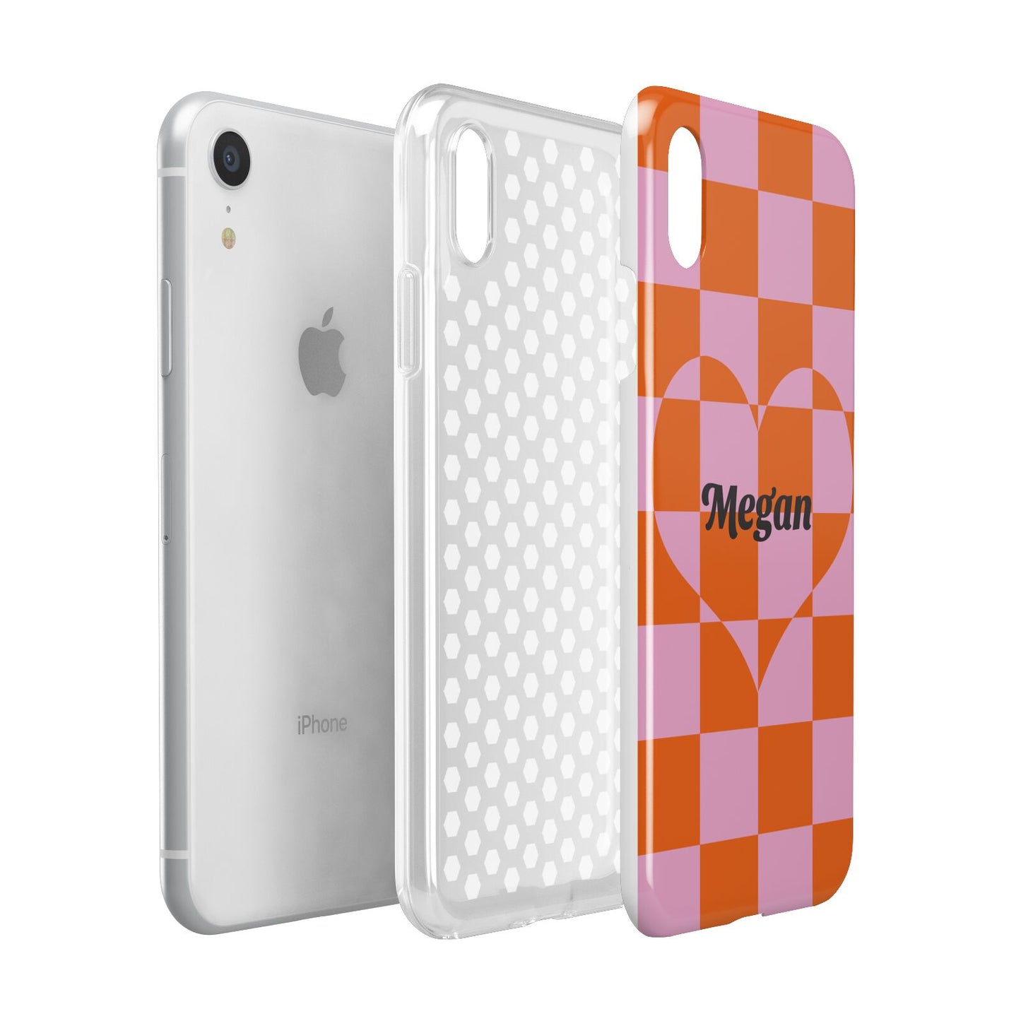 Pink Red Checkered Heart Custom Apple iPhone XR White 3D Tough Case Expanded view