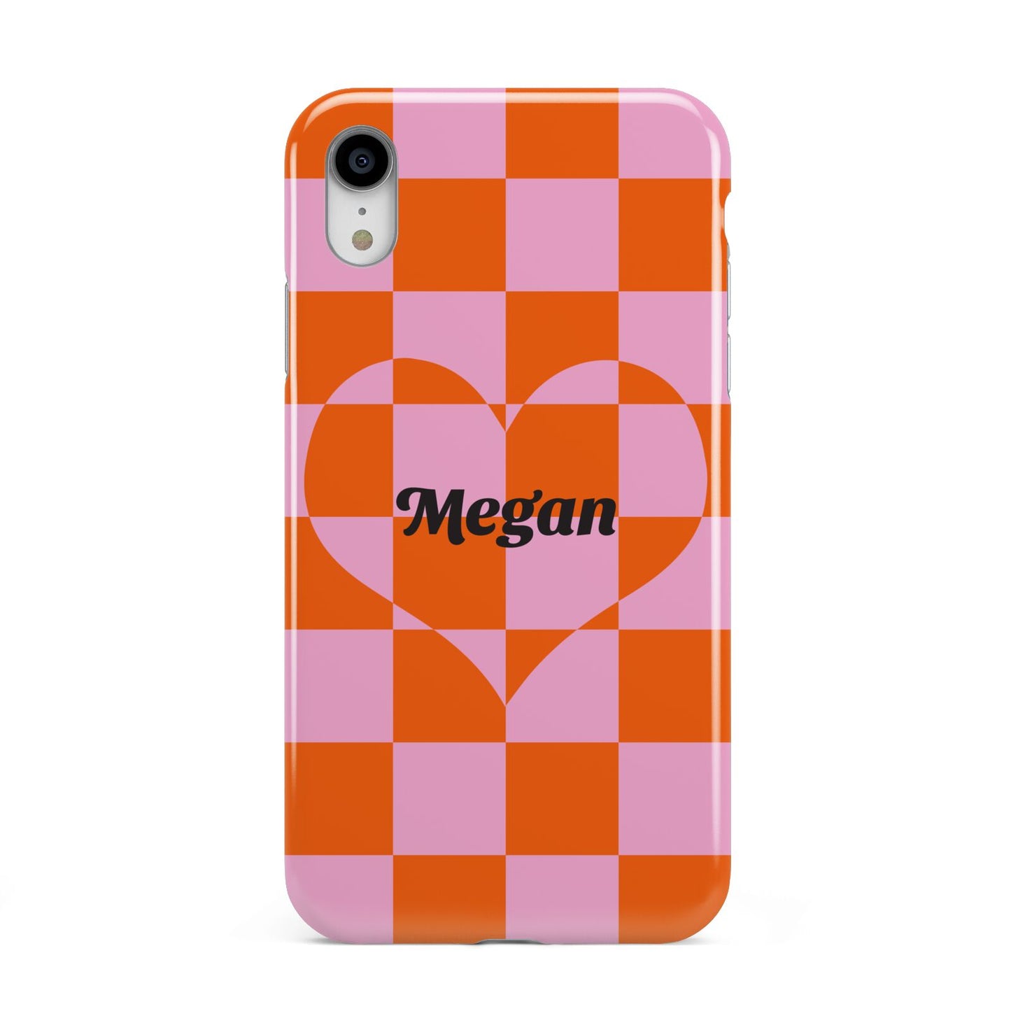 Pink Red Checkered Heart Custom Apple iPhone XR White 3D Tough Case