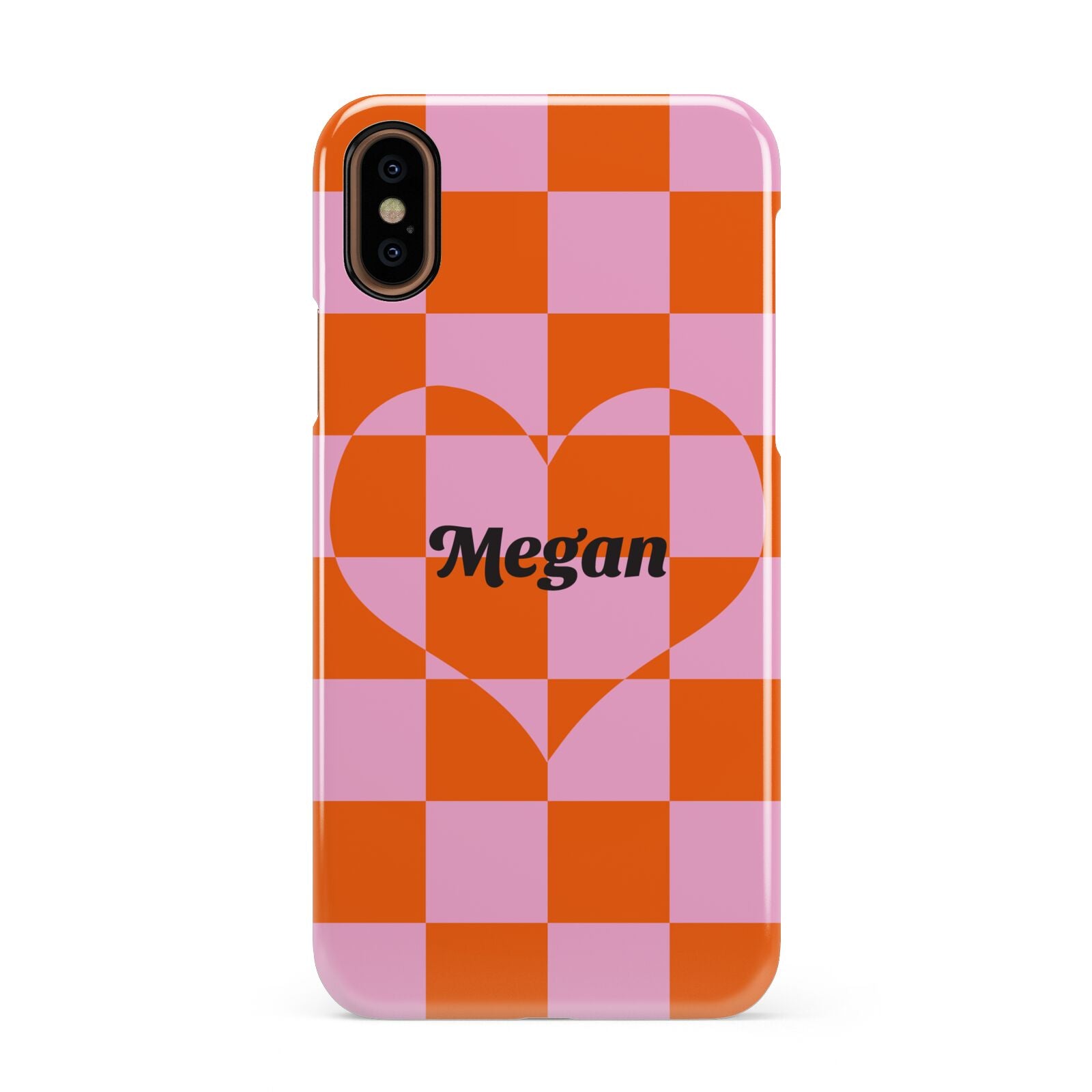 Pink Red Checkered Heart Custom Apple iPhone XS 3D Snap Case