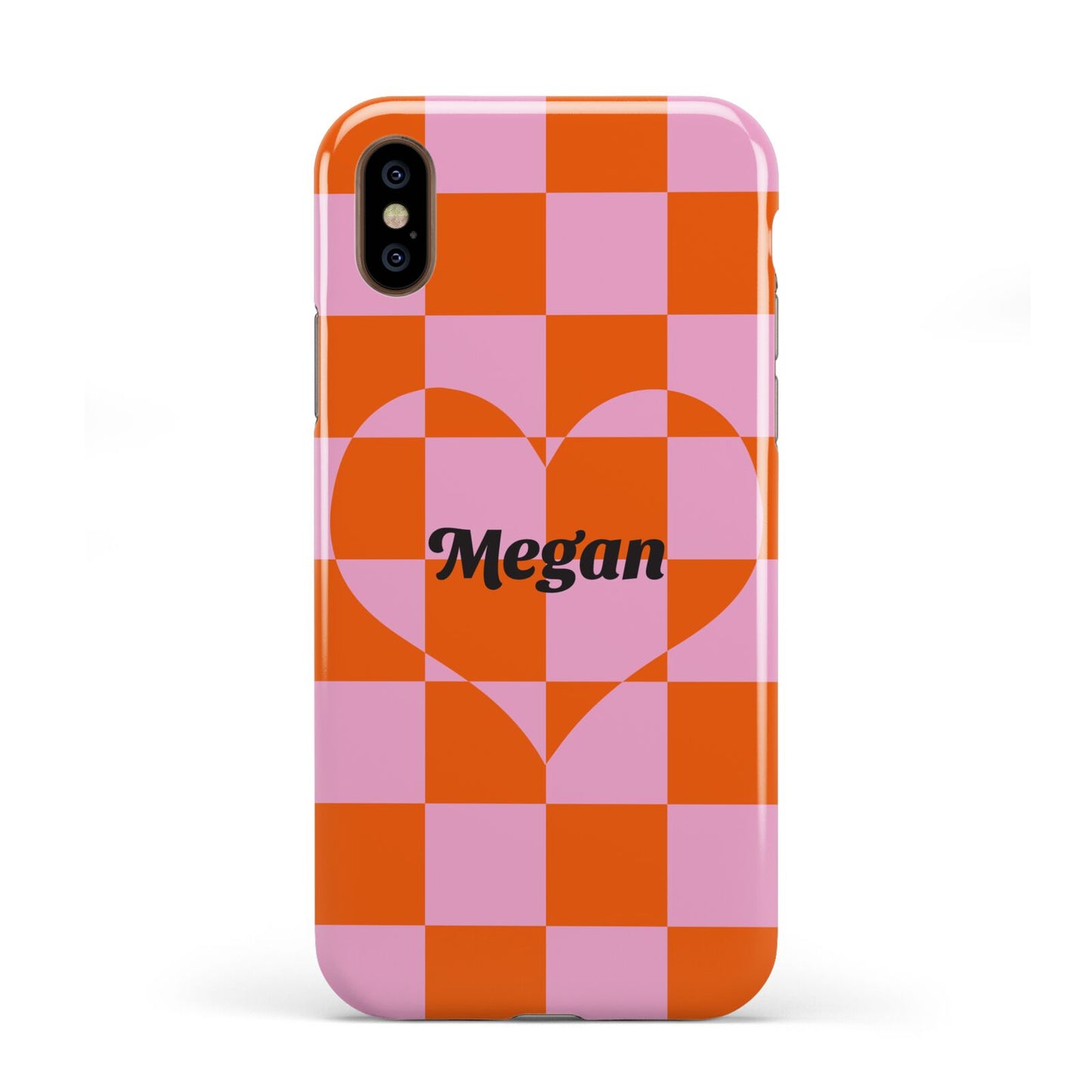 Pink Red Checkered Heart Custom Apple iPhone XS 3D Tough