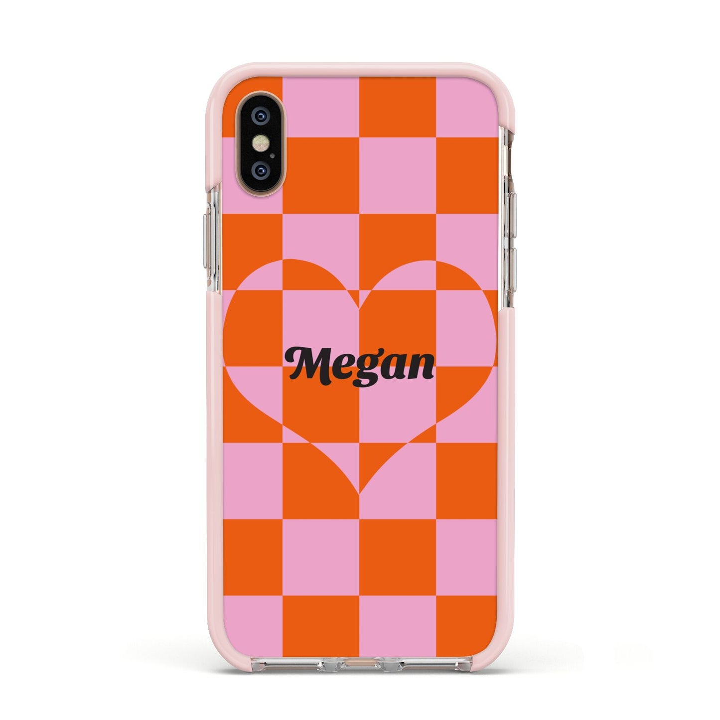 Pink Red Checkered Heart Custom Apple iPhone Xs Impact Case Pink Edge on Gold Phone