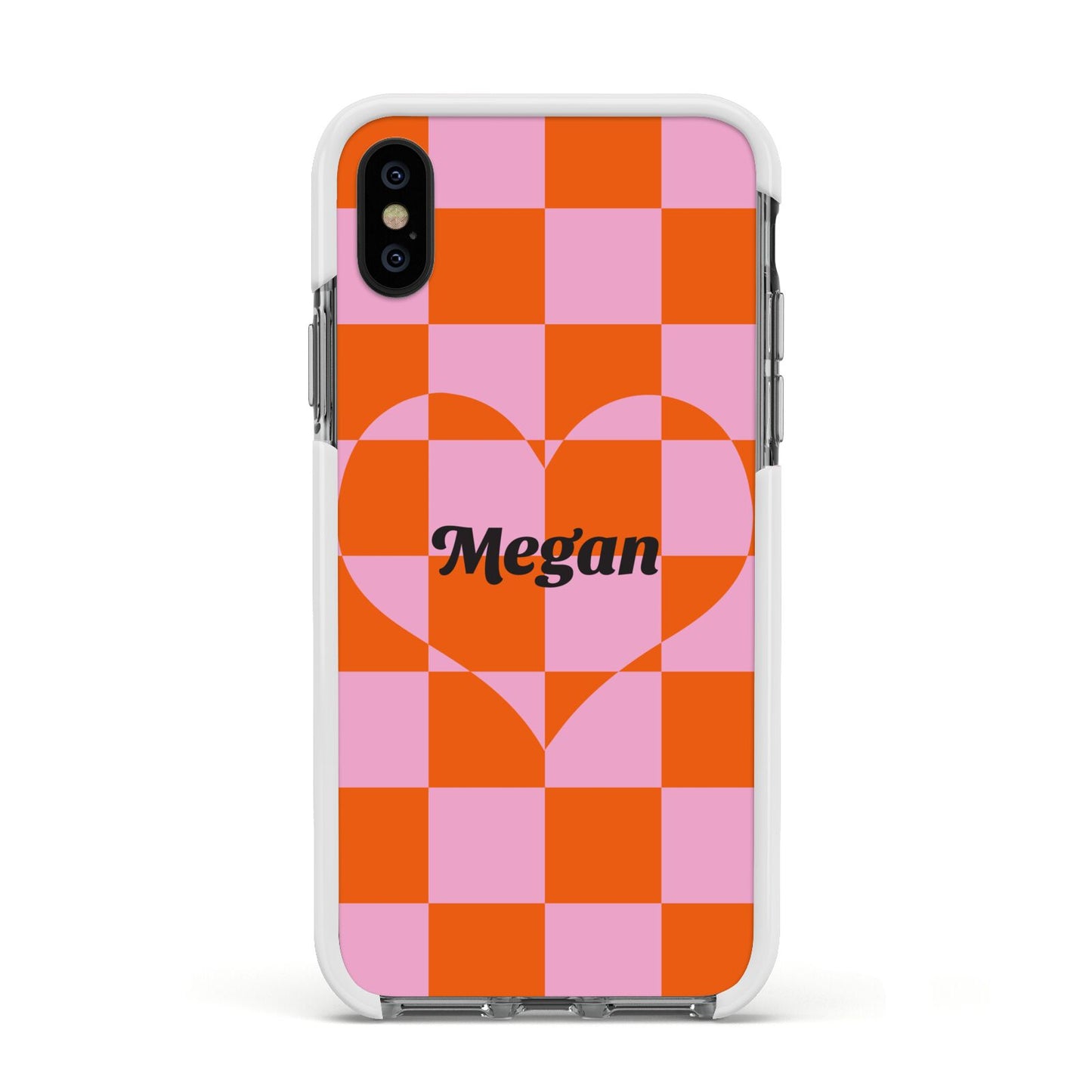 Pink Red Checkered Heart Custom Apple iPhone Xs Impact Case White Edge on Black Phone