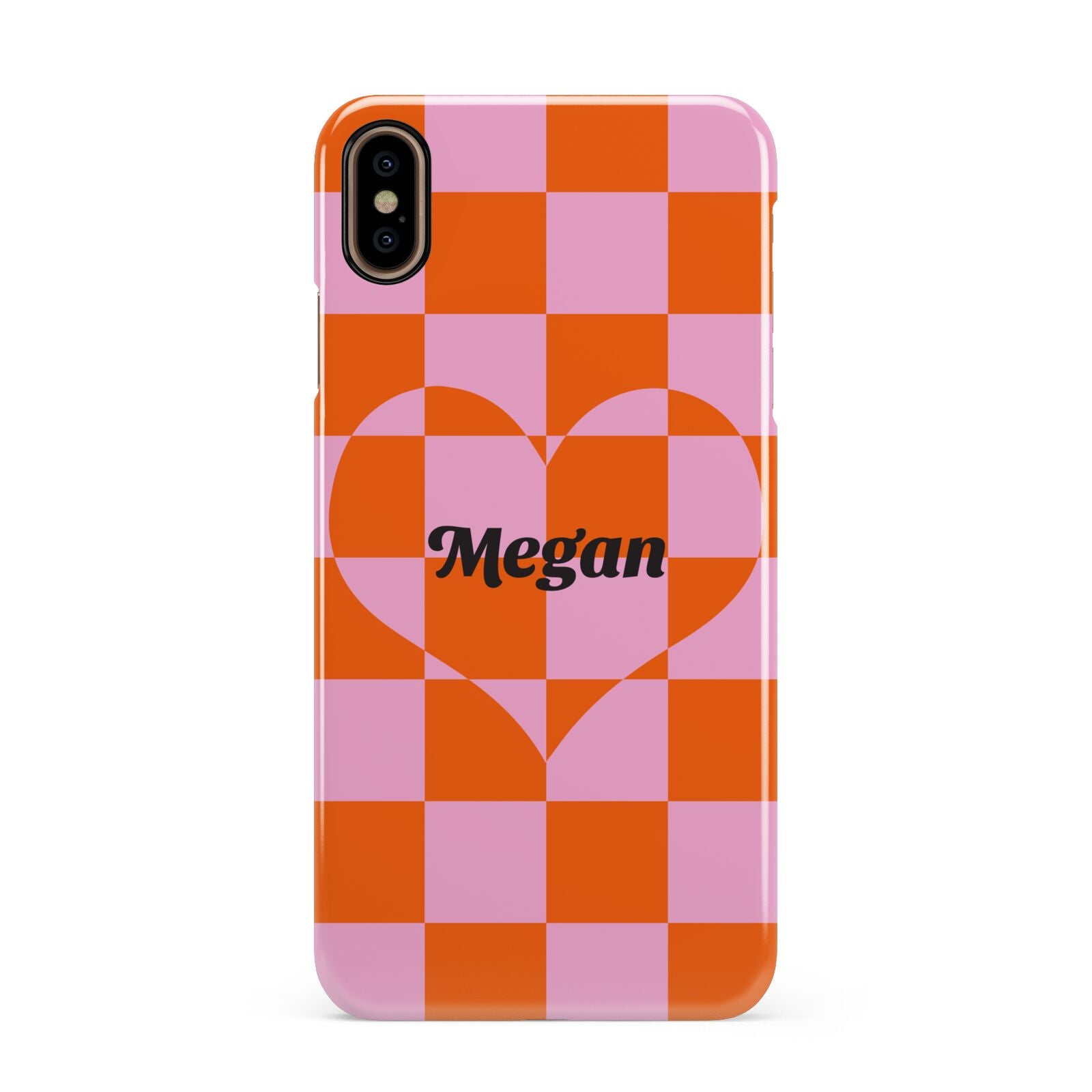 Pink Red Checkered Heart Custom Apple iPhone Xs Max 3D Snap Case