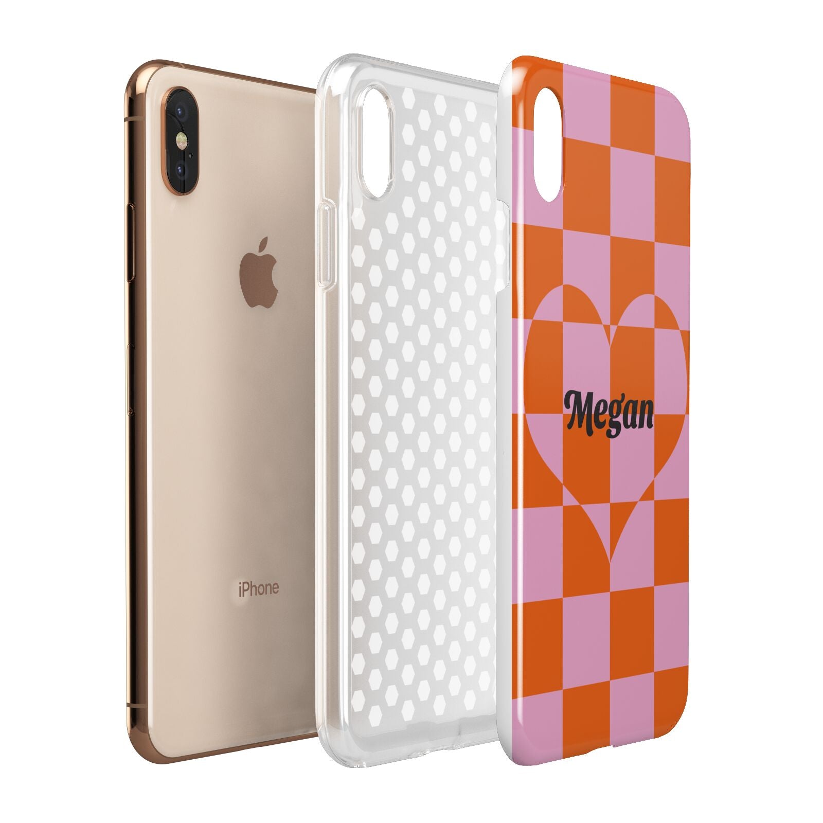 Pink Red Checkered Heart Custom Apple iPhone Xs Max 3D Tough Case Expanded View