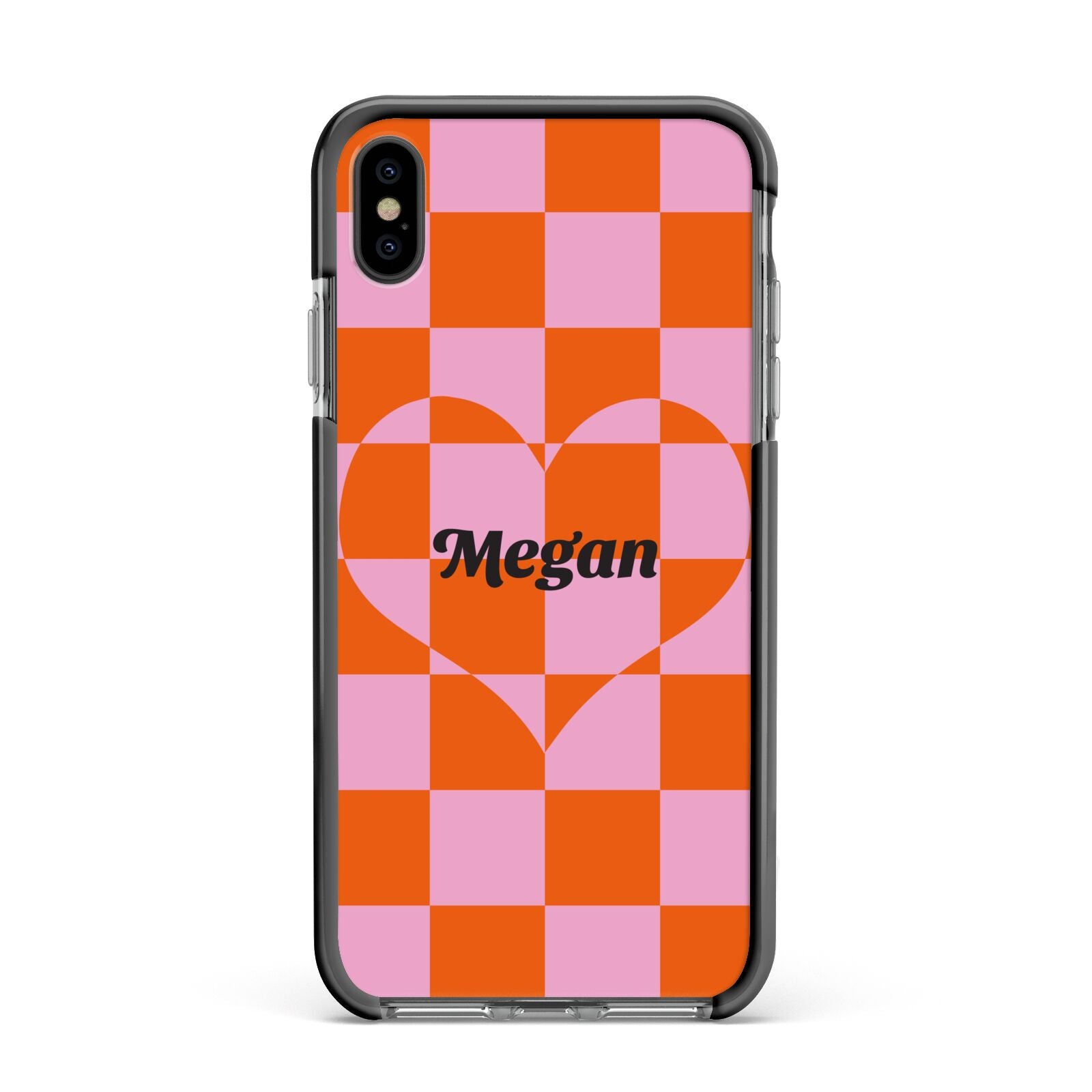 Pink Red Checkered Heart Custom Apple iPhone Xs Max Impact Case Black Edge on Black Phone