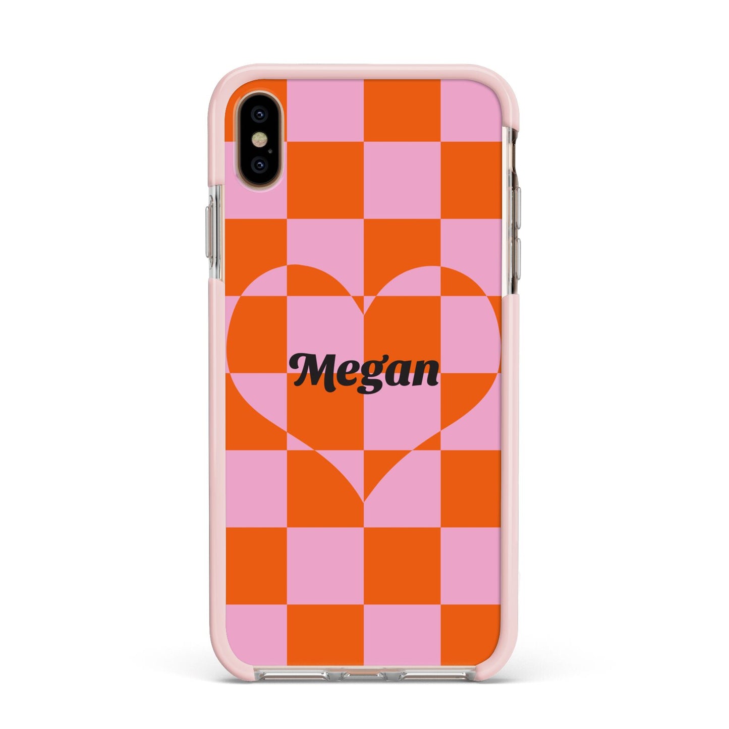 Pink Red Checkered Heart Custom Apple iPhone Xs Max Impact Case Pink Edge on Gold Phone