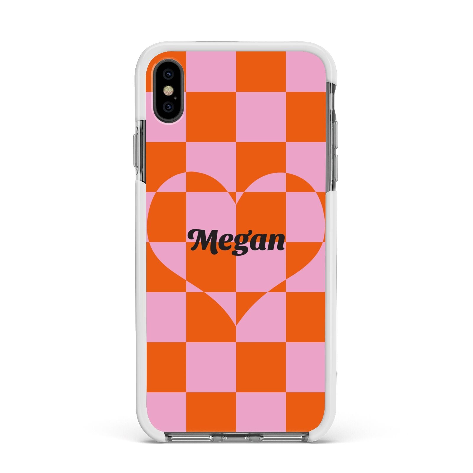 Pink Red Checkered Heart Custom Apple iPhone Xs Max Impact Case White Edge on Black Phone