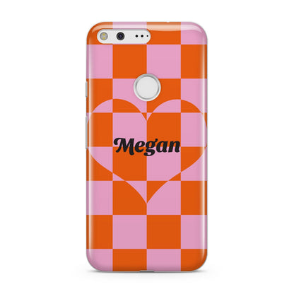 Pink Red Checkered Heart Custom Google Pixel Case