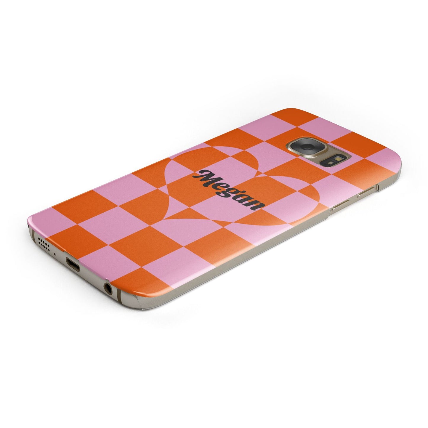 Pink Red Checkered Heart Custom Protective Samsung Galaxy Case Angled Image