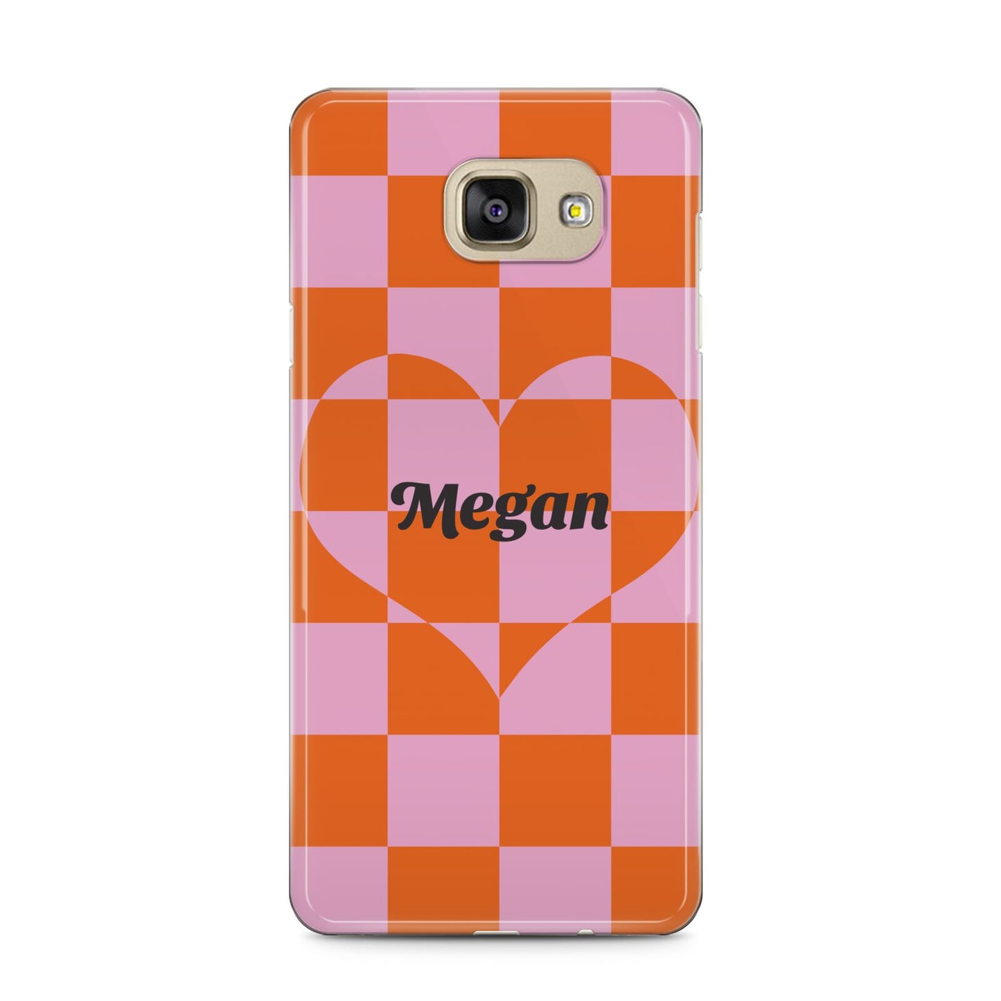 Pink Red Checkered Heart Custom Samsung Galaxy A5 2016 Case on gold phone