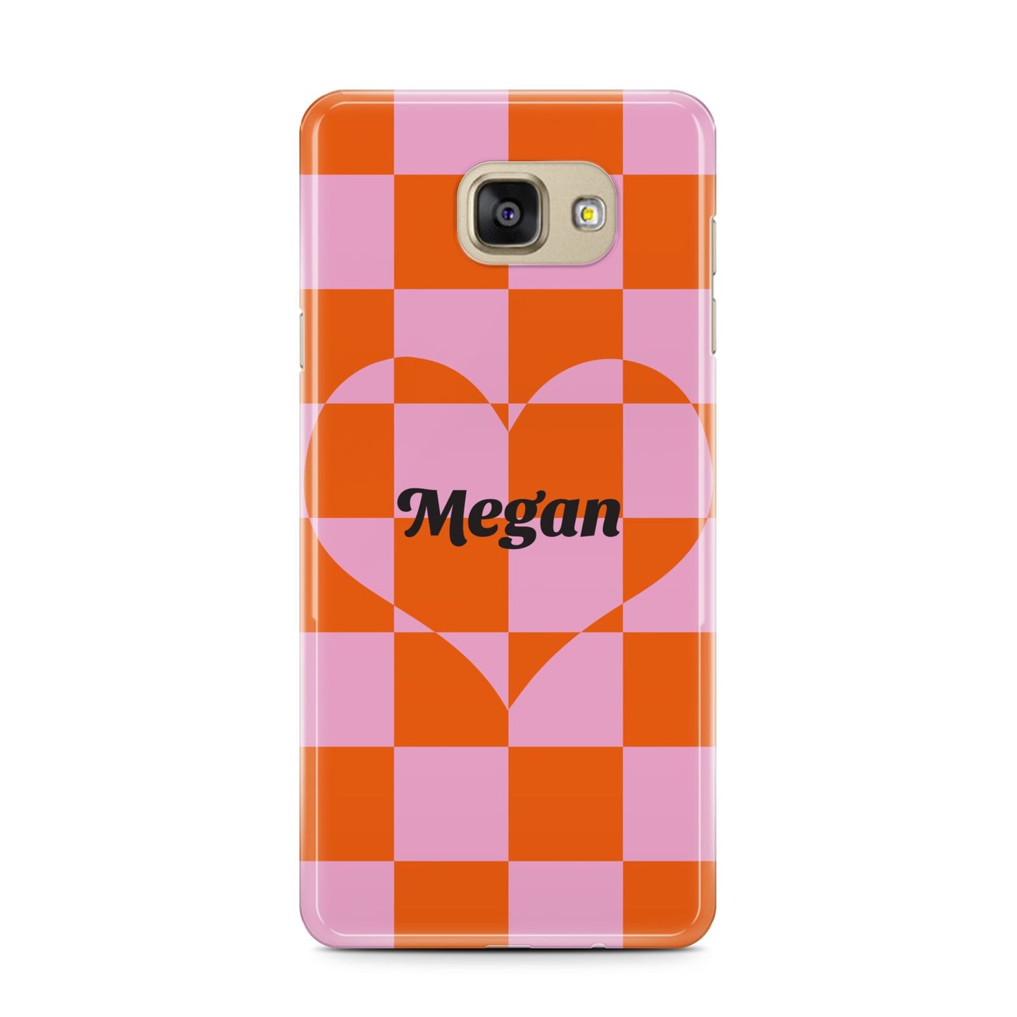 Pink Red Checkered Heart Custom Samsung Galaxy A7 2016 Case on gold phone