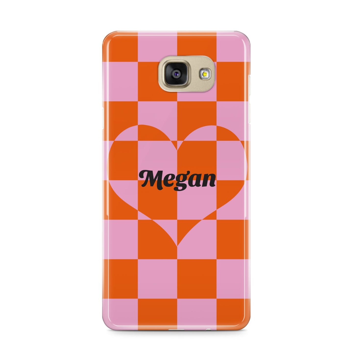 Pink Red Checkered Heart Custom Samsung Galaxy A9 2016 Case on gold phone