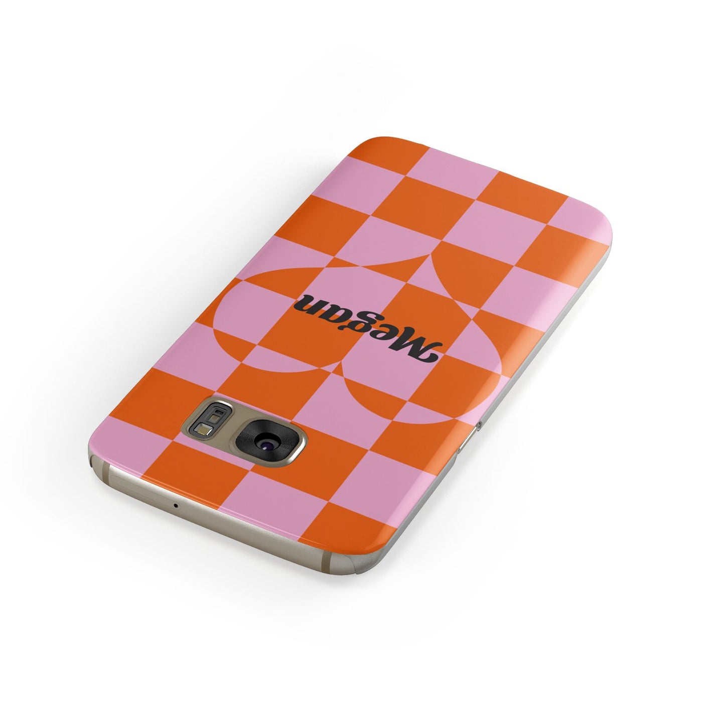 Pink Red Checkered Heart Custom Samsung Galaxy Case Front Close Up