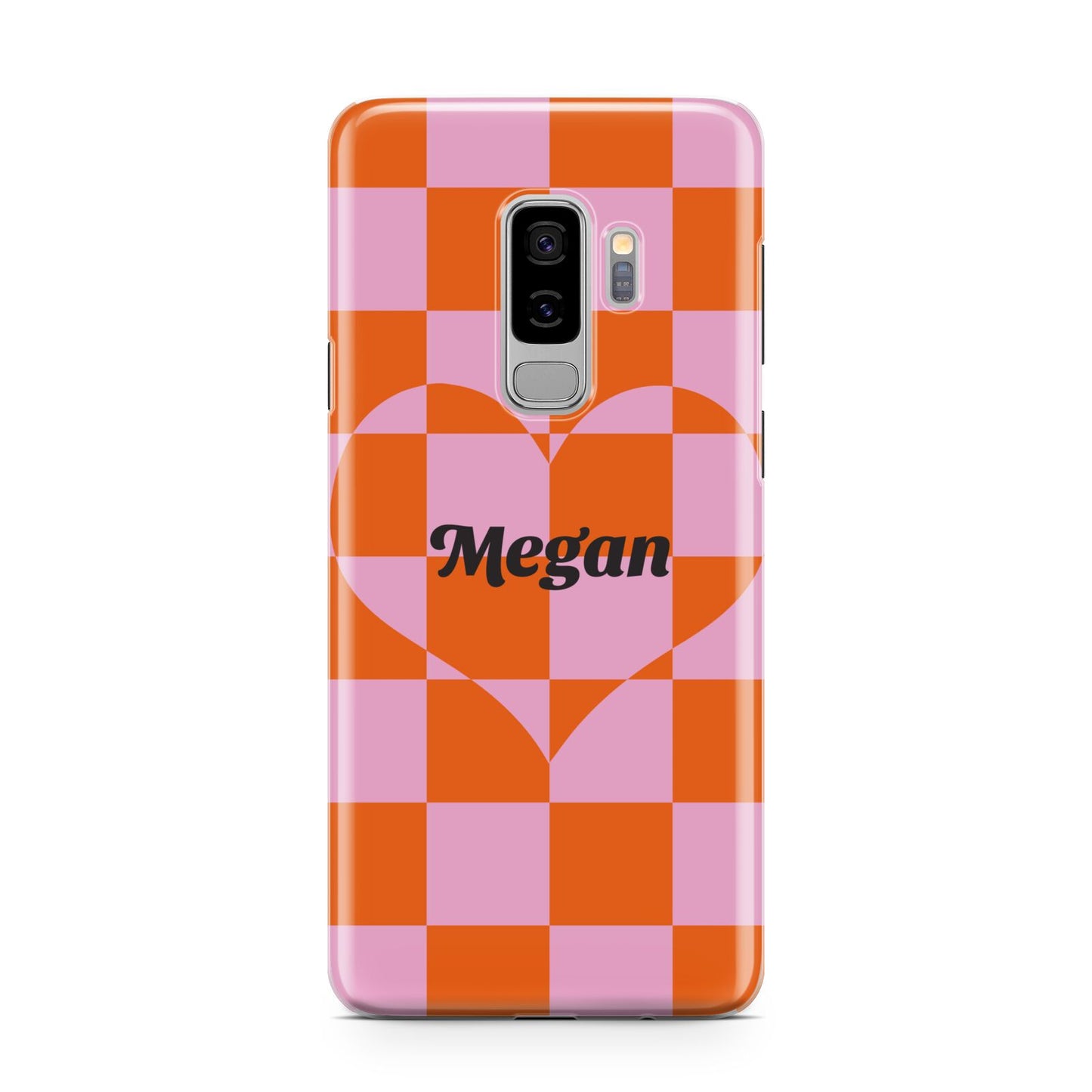 Pink Red Checkered Heart Custom Samsung Galaxy S9 Plus Case on Silver phone