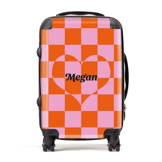 Pink Red Checkered Heart Custom Suitcase