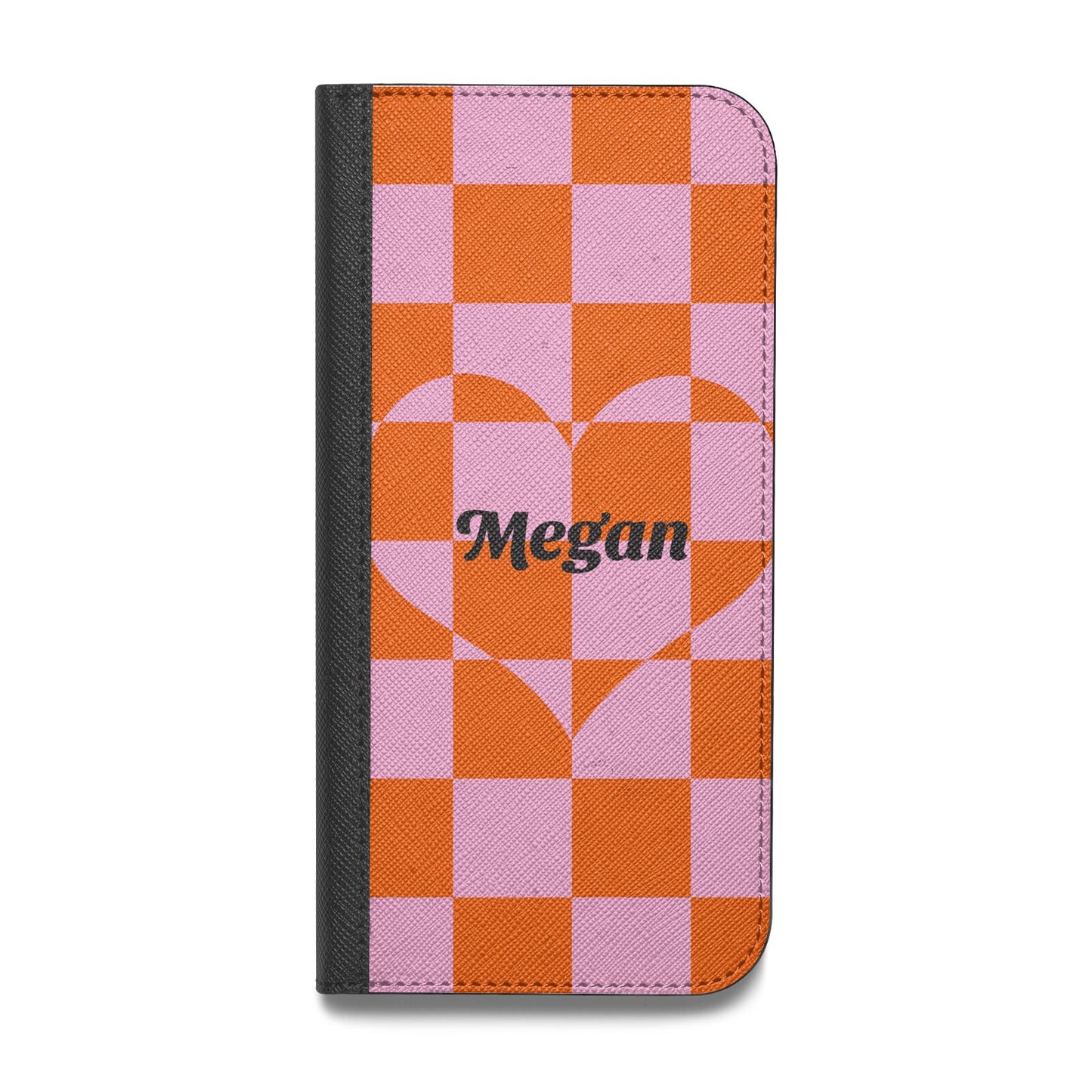 Pink Red Checkered Heart Custom Vegan Leather Flip iPhone Case