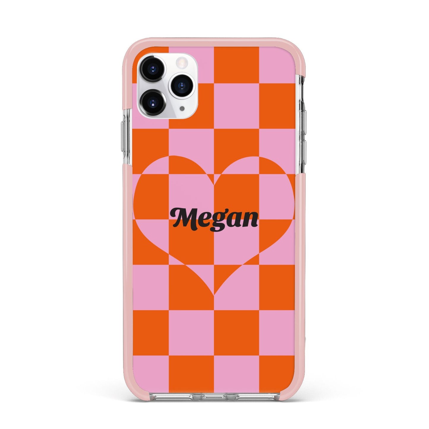 Pink Red Checkered Heart Custom iPhone 11 Pro Max Impact Pink Edge Case